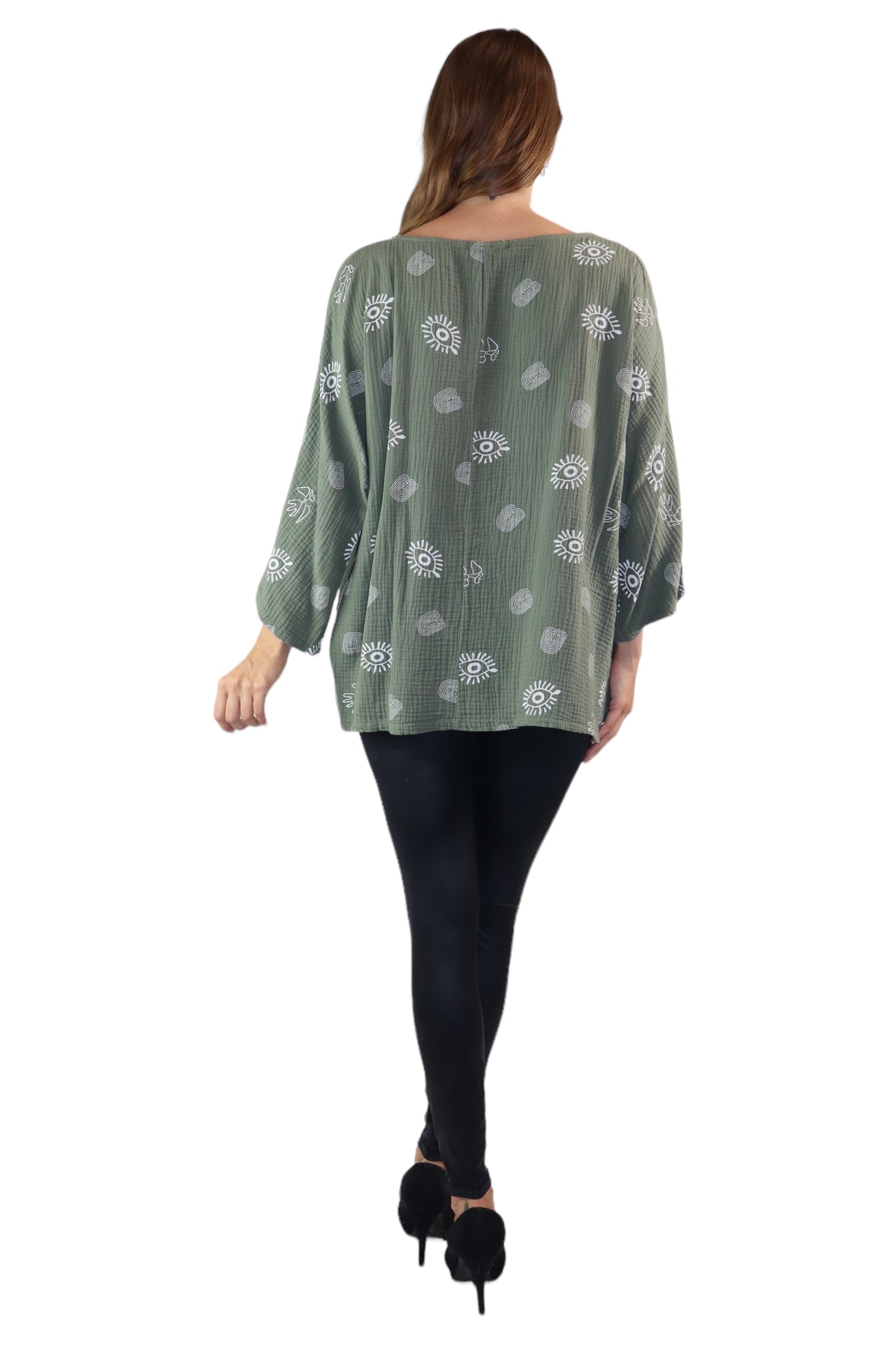 Womens Bohemian Oversized Baggy Artsy Print Cotton Gauze Tunic Blouse Top | One Size Fits all (S-3X)