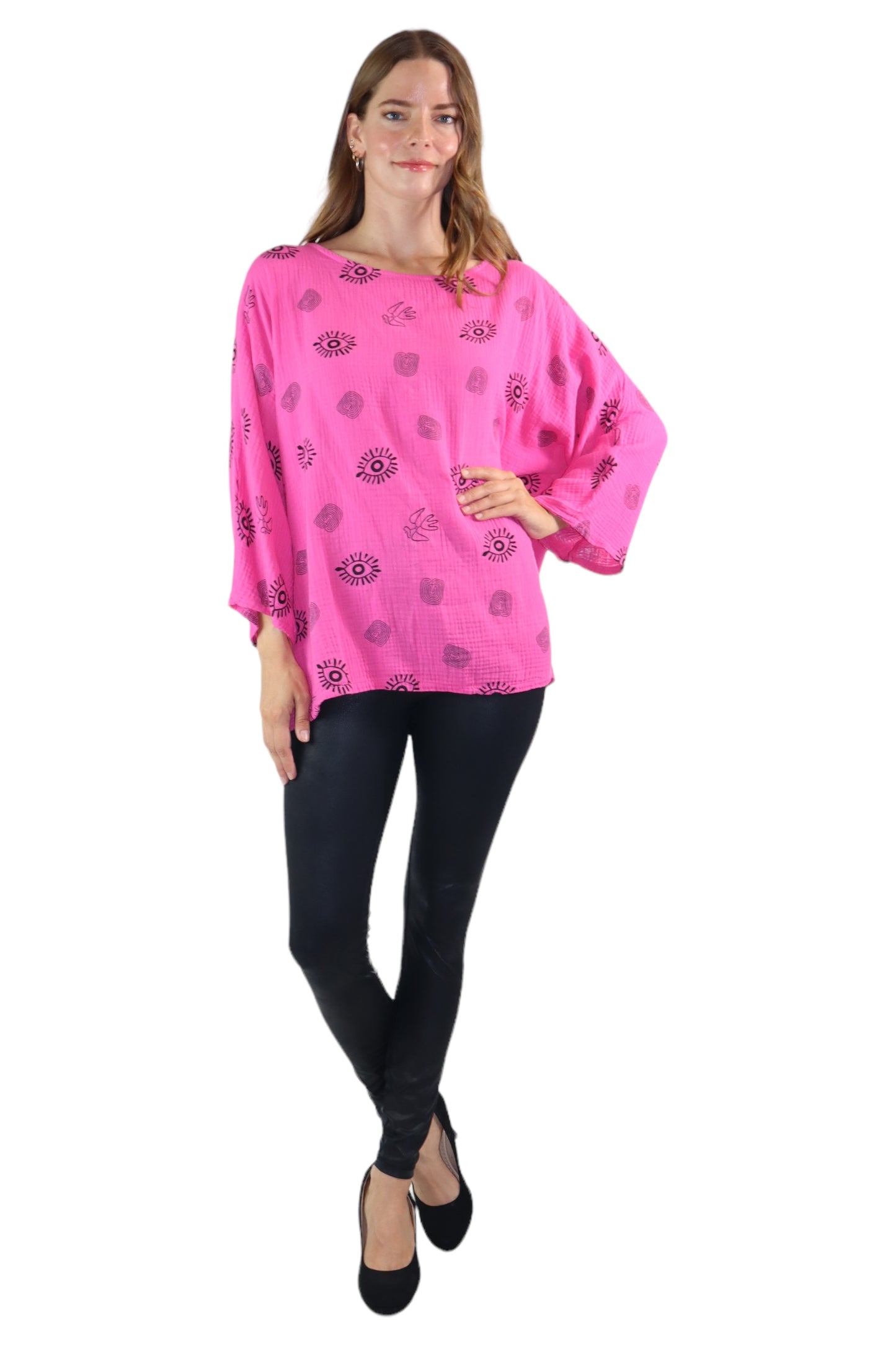 Womens Bohemian Oversized Baggy Artsy Print Cotton Gauze Tunic Blouse Top | One Size Fits all (S-3X)