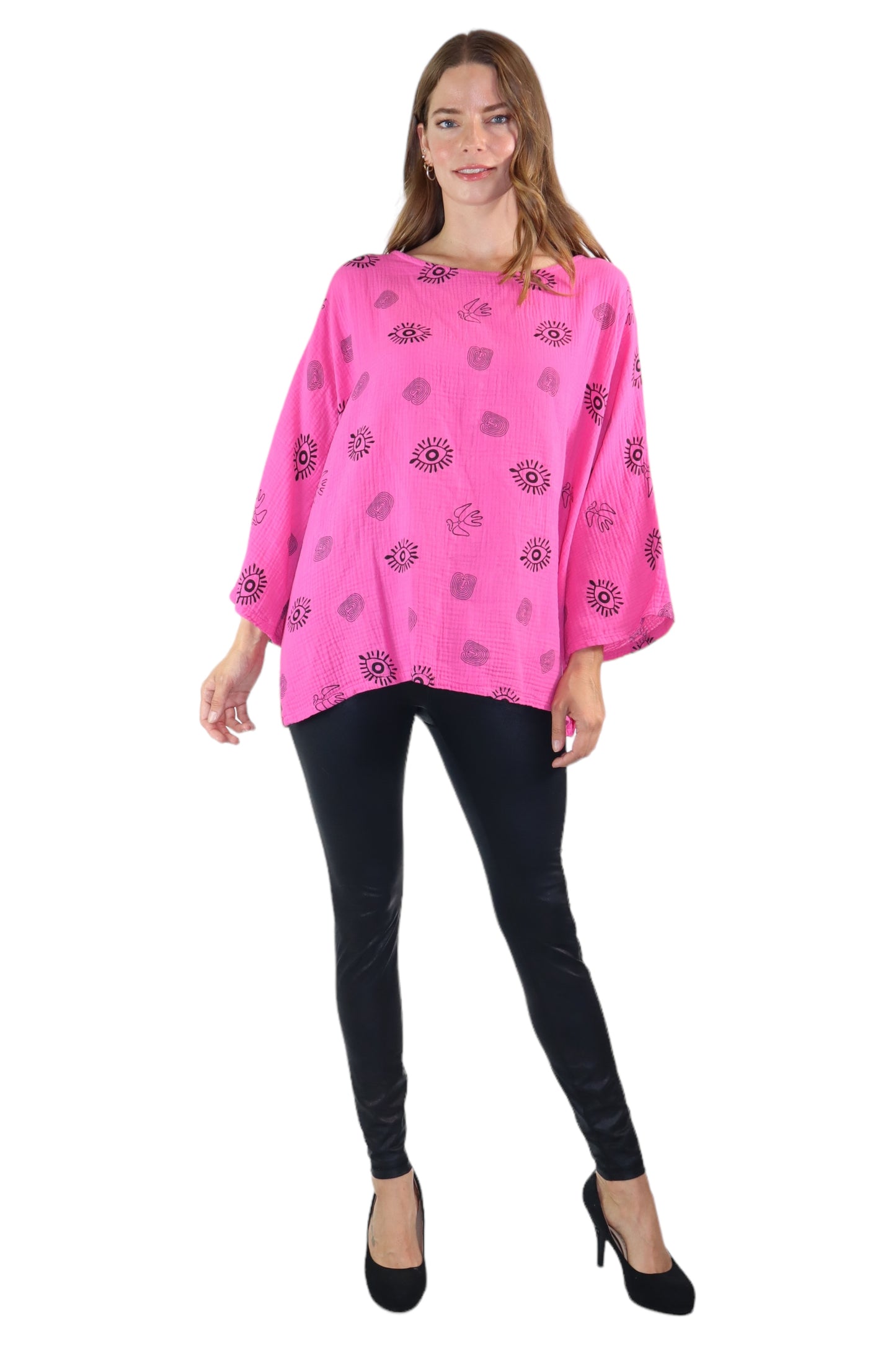 Womens Bohemian Oversized Baggy Artsy Print Cotton Gauze Tunic Blouse Top | One Size Fits all (S-3X)