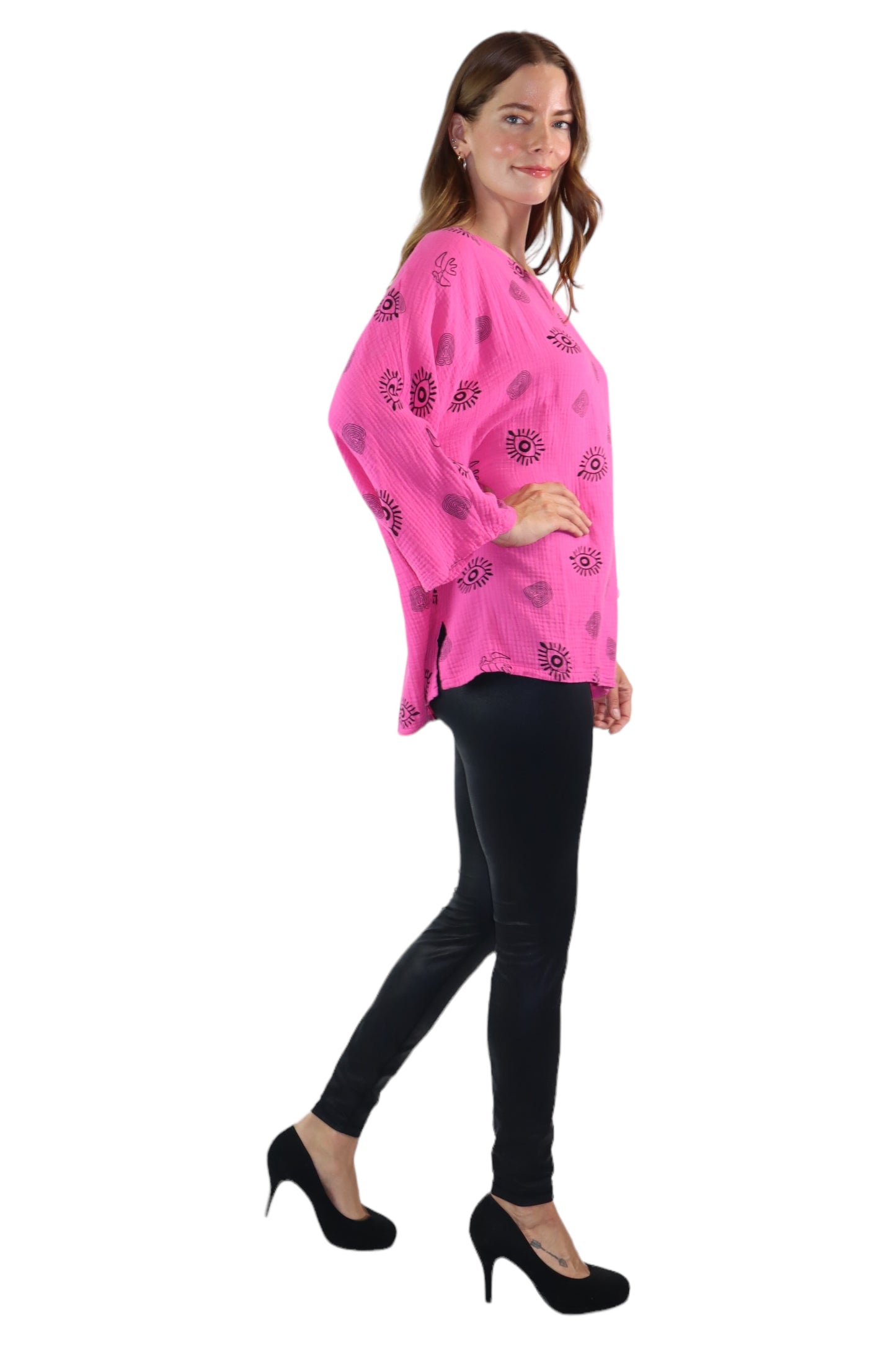 Womens Bohemian Oversized Baggy Artsy Print Cotton Gauze Tunic Blouse Top | One Size Fits all (S-3X)