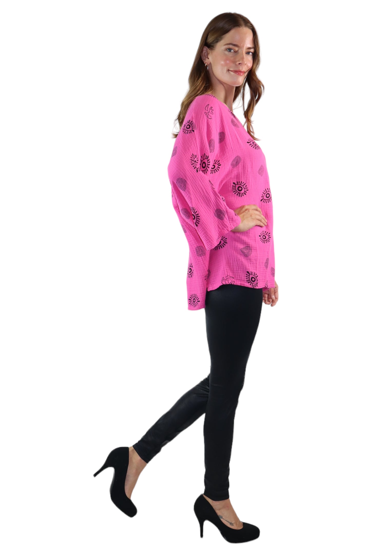 Womens Bohemian Oversized Baggy Artsy Print Cotton Gauze Tunic Blouse Top | One Size Fits all (S-3X)