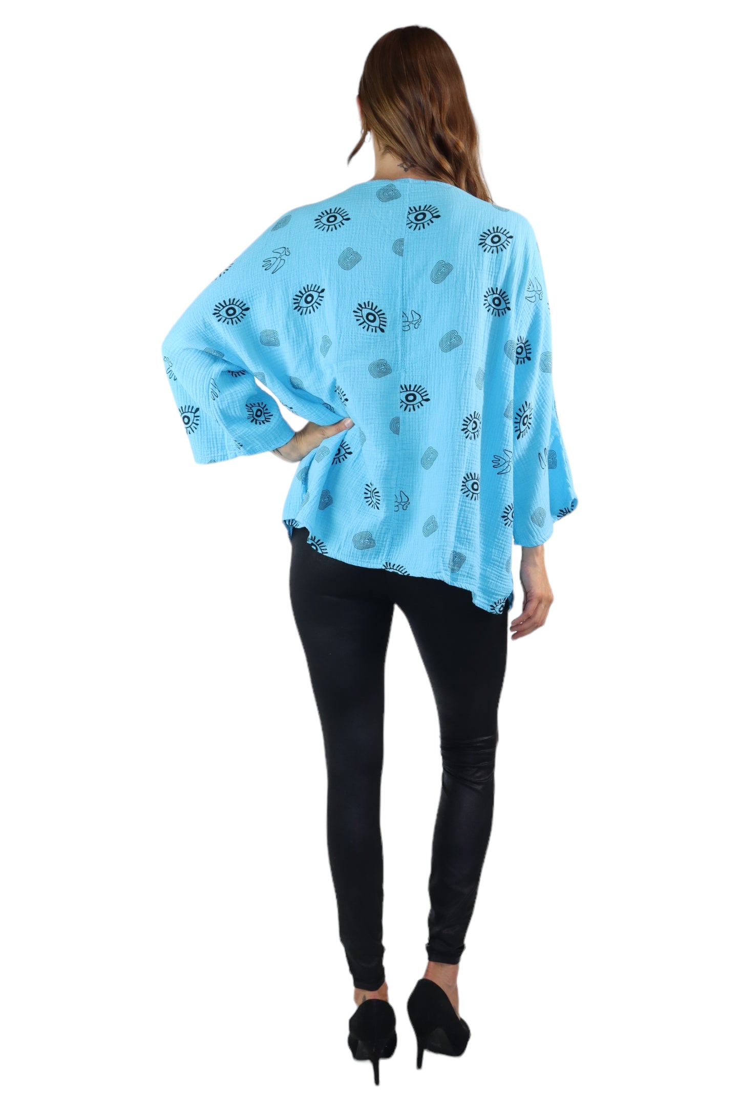 Womens Bohemian Oversized Baggy Artsy Print Cotton Gauze Tunic Blouse Top | One Size Fits all (S-3X)