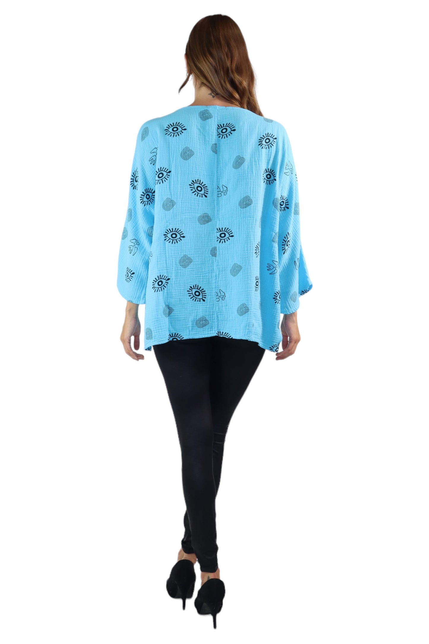 Womens Bohemian Oversized Baggy Artsy Print Cotton Gauze Tunic Blouse Top | One Size Fits all (S-3X)