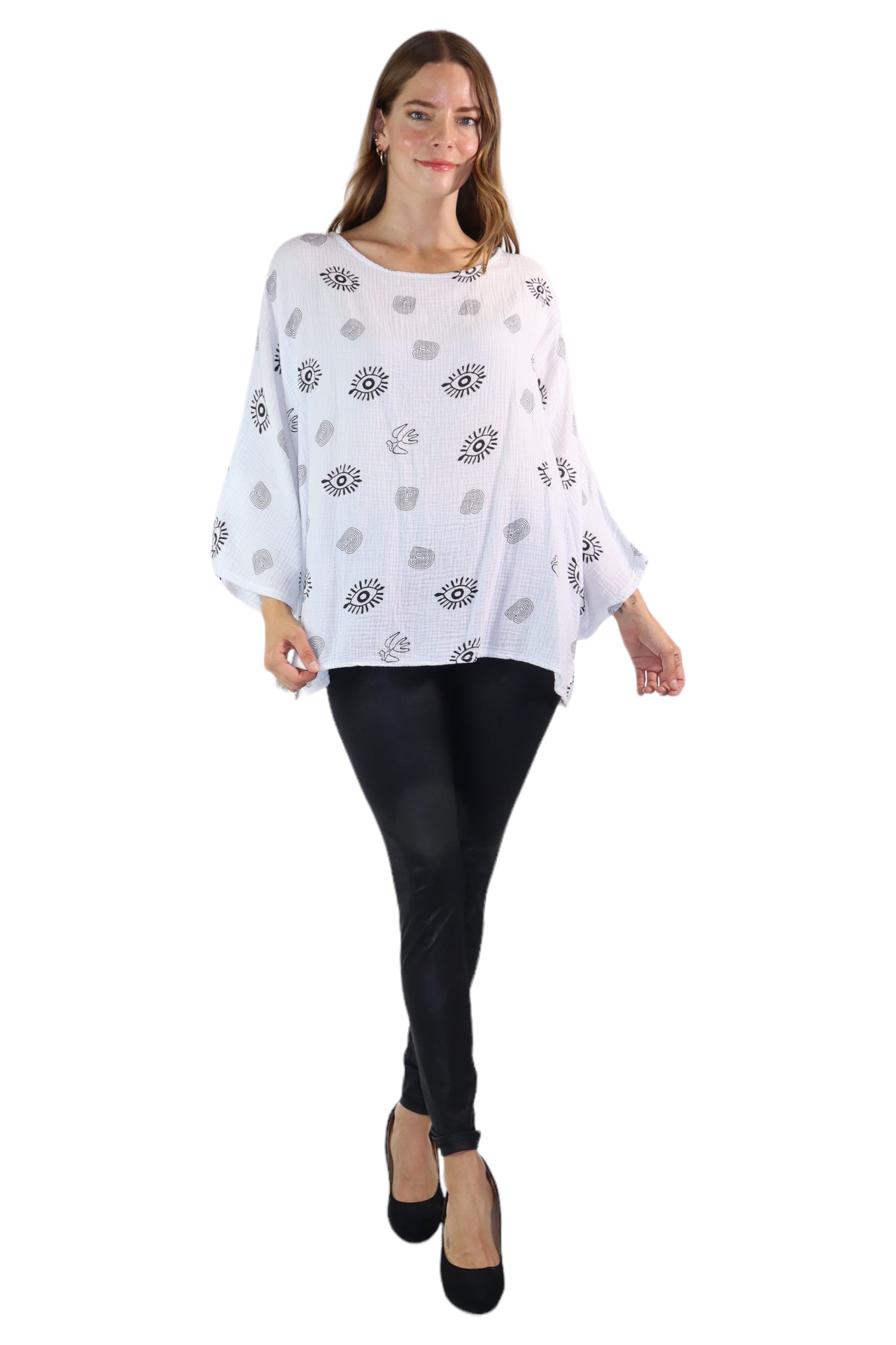 Womens Bohemian Oversized Baggy Artsy Print Cotton Gauze Tunic Blouse Top | One Size Fits all (S-3X)