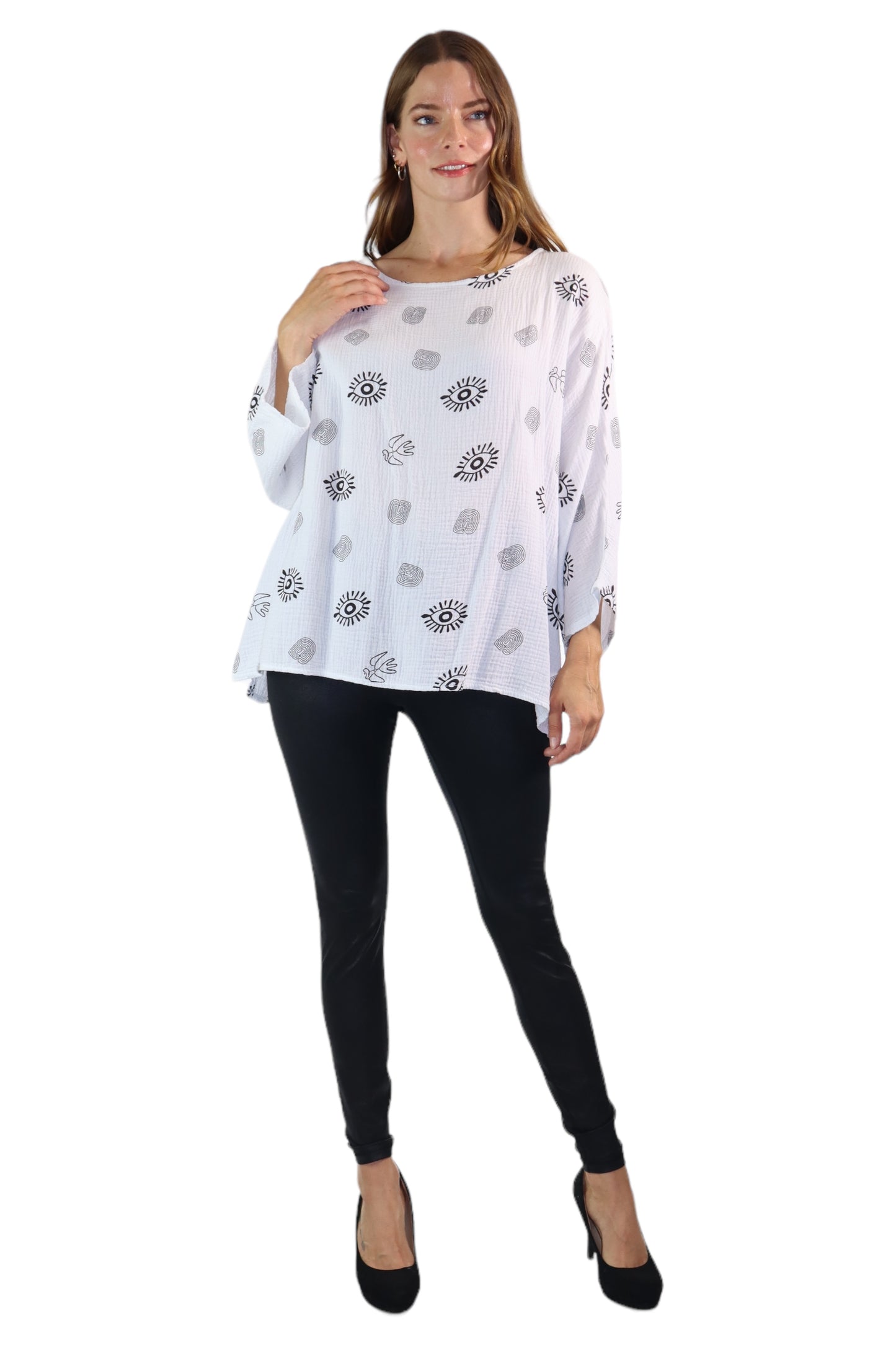 Womens Bohemian Oversized Baggy Artsy Print Cotton Gauze Tunic Blouse Top | One Size Fits all (S-3X)