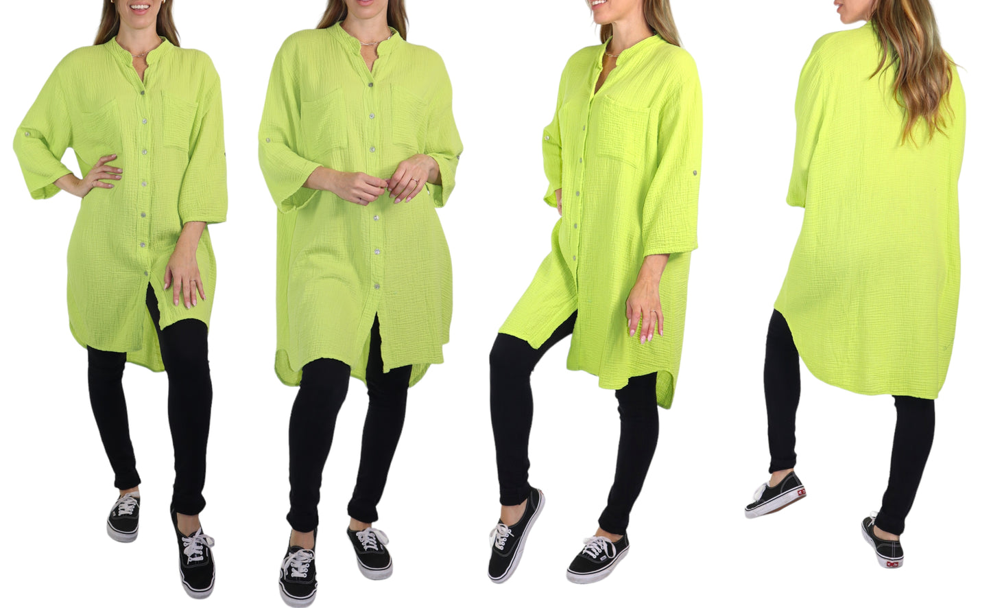 Long Button Down Cotton Gauze Relaxed Fit Tunic Top | One Size Fits all (S-3XL)