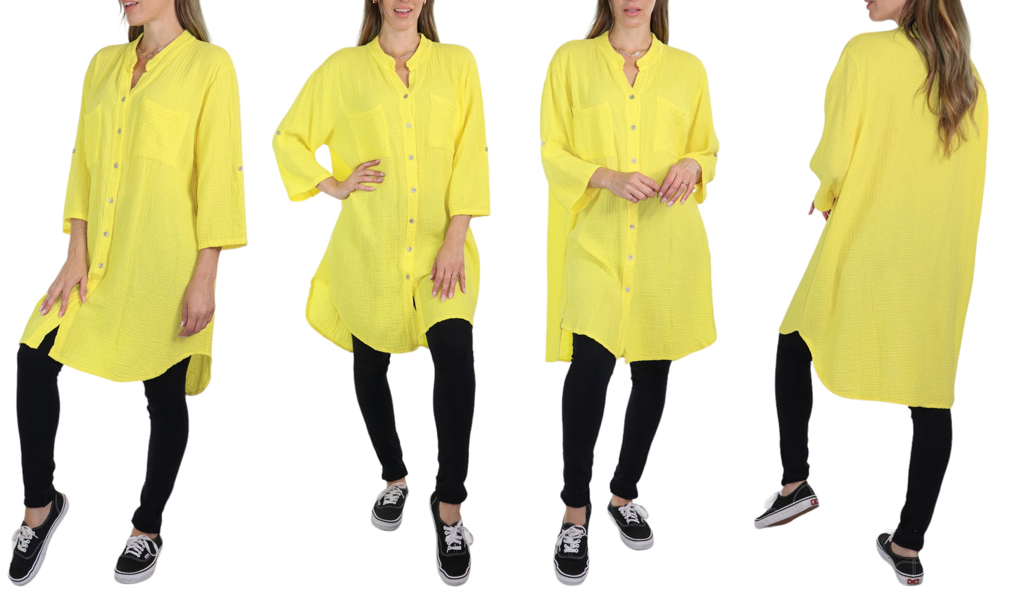 Long Button Down Cotton Gauze Relaxed Fit Tunic Top | One Size Fits all (S-3XL)