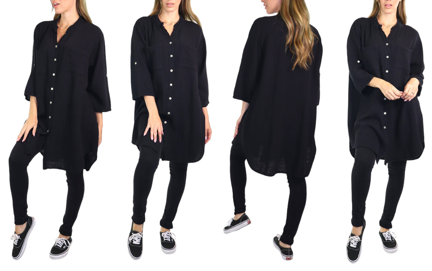 Long Button Down Cotton Gauze Relaxed Fit Tunic Top | One Size Fits all (S-3XL)