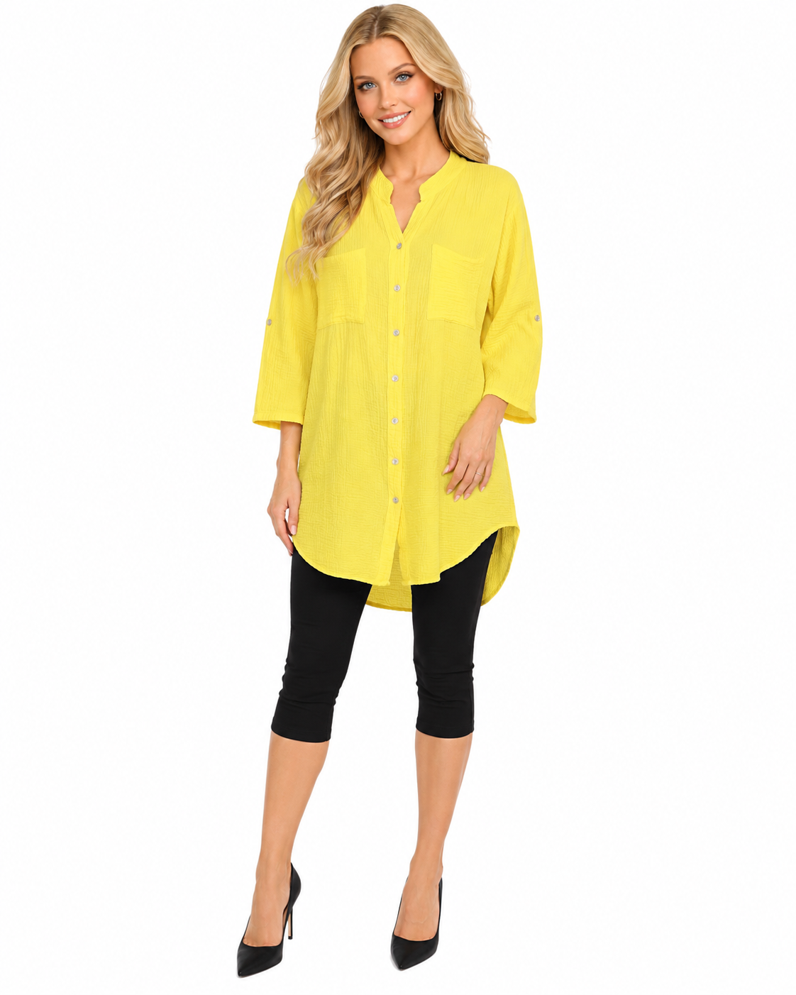 Long Button Down Cotton Gauze Relaxed Fit Tunic Top | One Size Fits all (S-2XL)