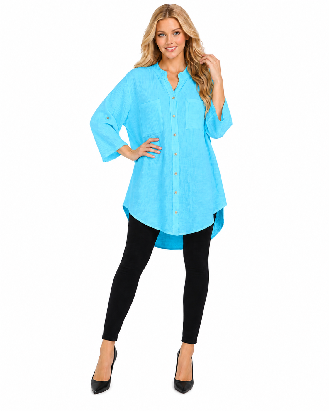 Long Button Down Cotton Gauze Relaxed Fit Tunic Top | One Size Fits all (S-2XL)