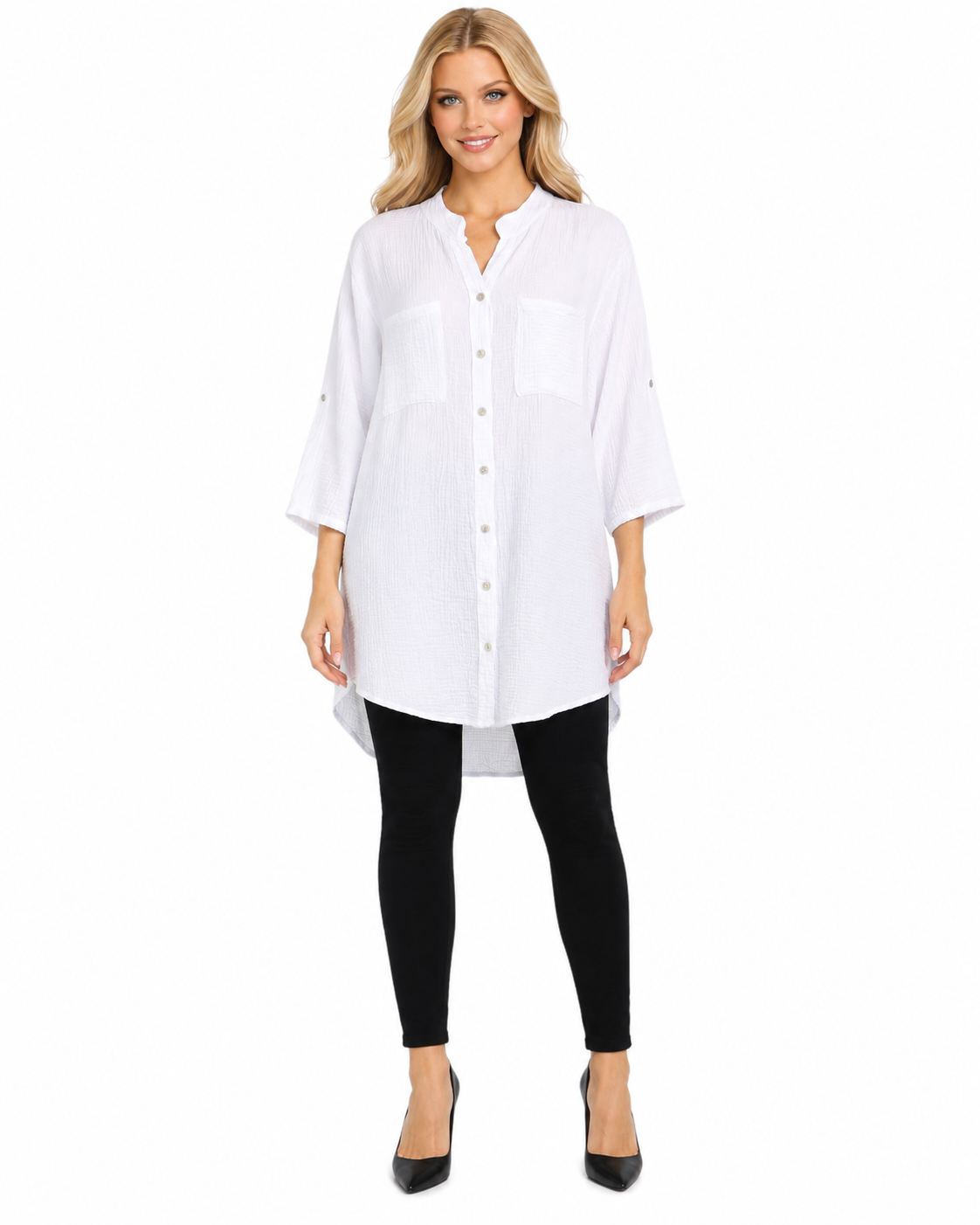 Long Button Down Cotton Gauze Relaxed Fit Tunic Top | One Size Fits all (S-2XL)