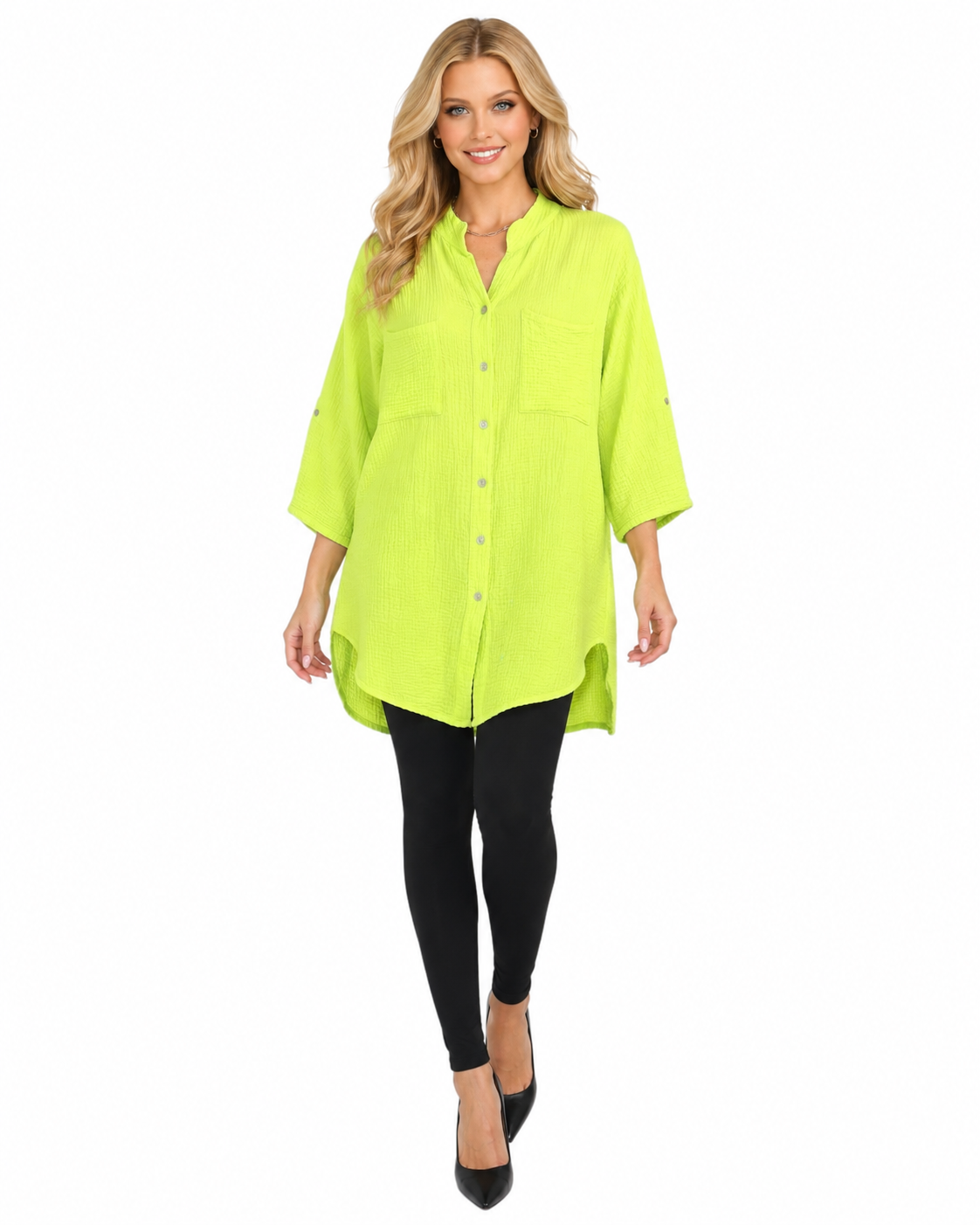 Long Button Down Cotton Gauze Relaxed Fit Tunic Top | One Size Fits all (S-2XL)