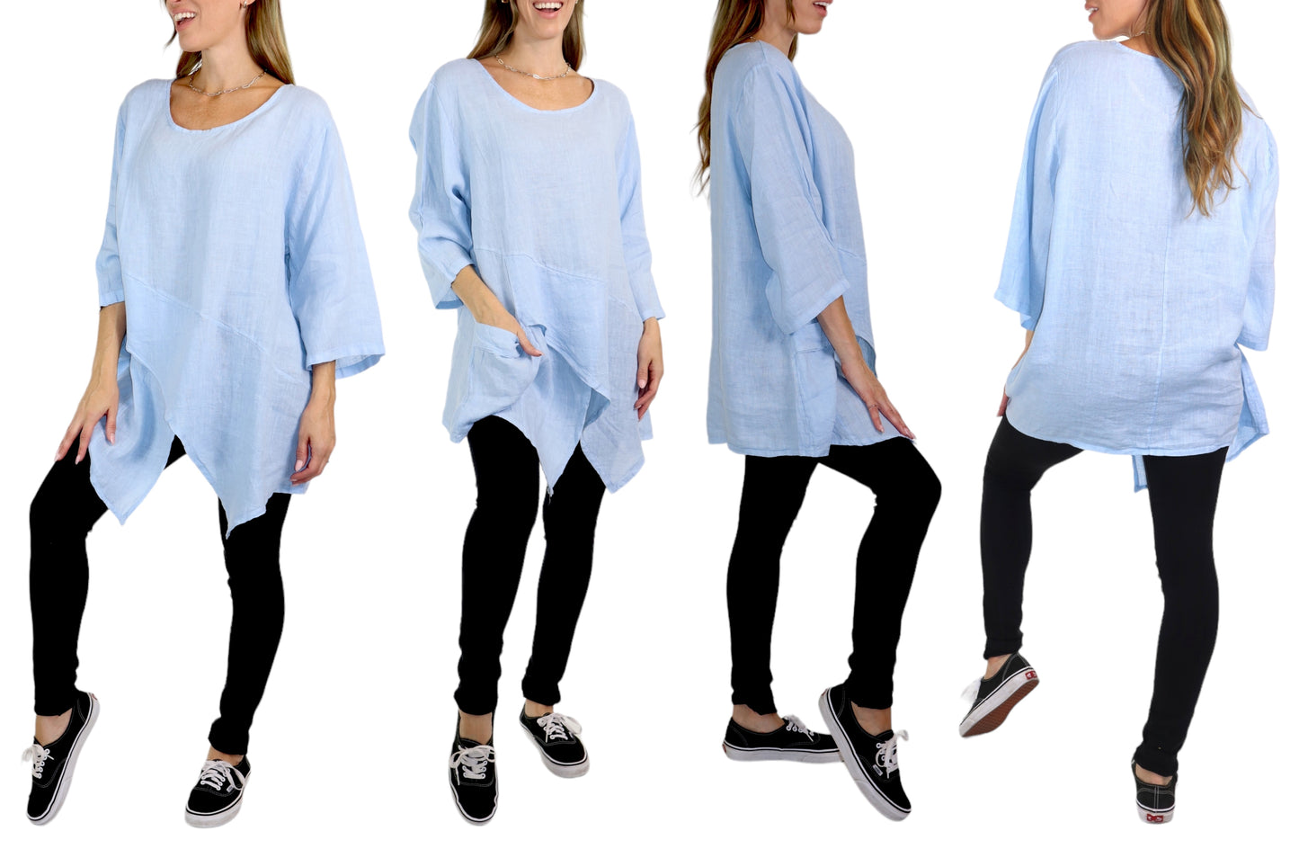 Linen Asymmetrical Tunic Blouse Top | One Size Fits All (Fits S-2X)