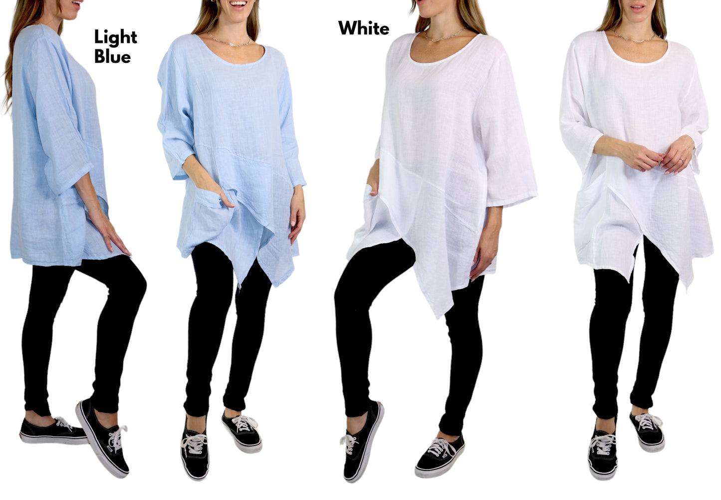 Linen Asymmetrical Tunic Blouse Top | One Size Fits All (Fits S-2X)