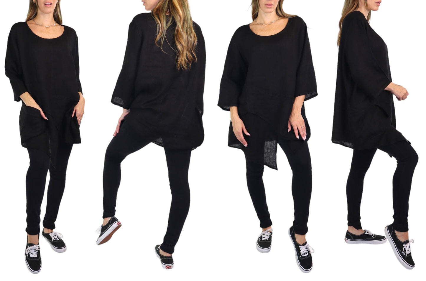 Linen Asymmetrical Tunic Blouse Top | One Size Fits All (Fits S-2X)