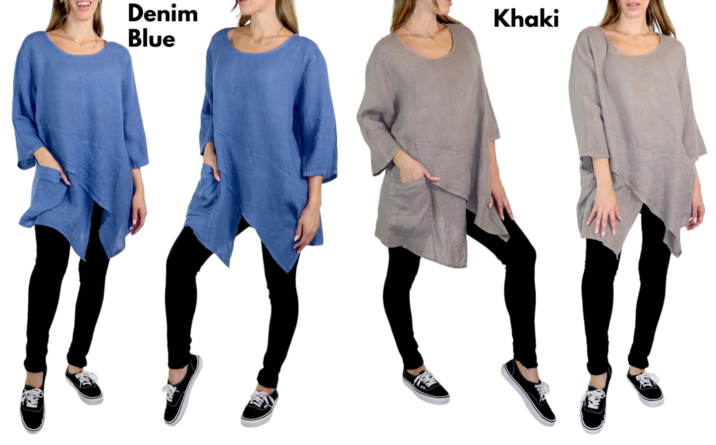 Linen Asymmetrical Tunic Blouse Top | One Size Fits All (Fits S-2X)