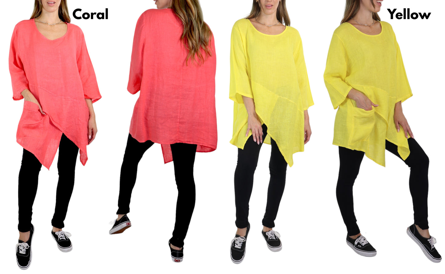Linen Asymmetrical Tunic Blouse Top | One Size Fits All (Fits S-2X)