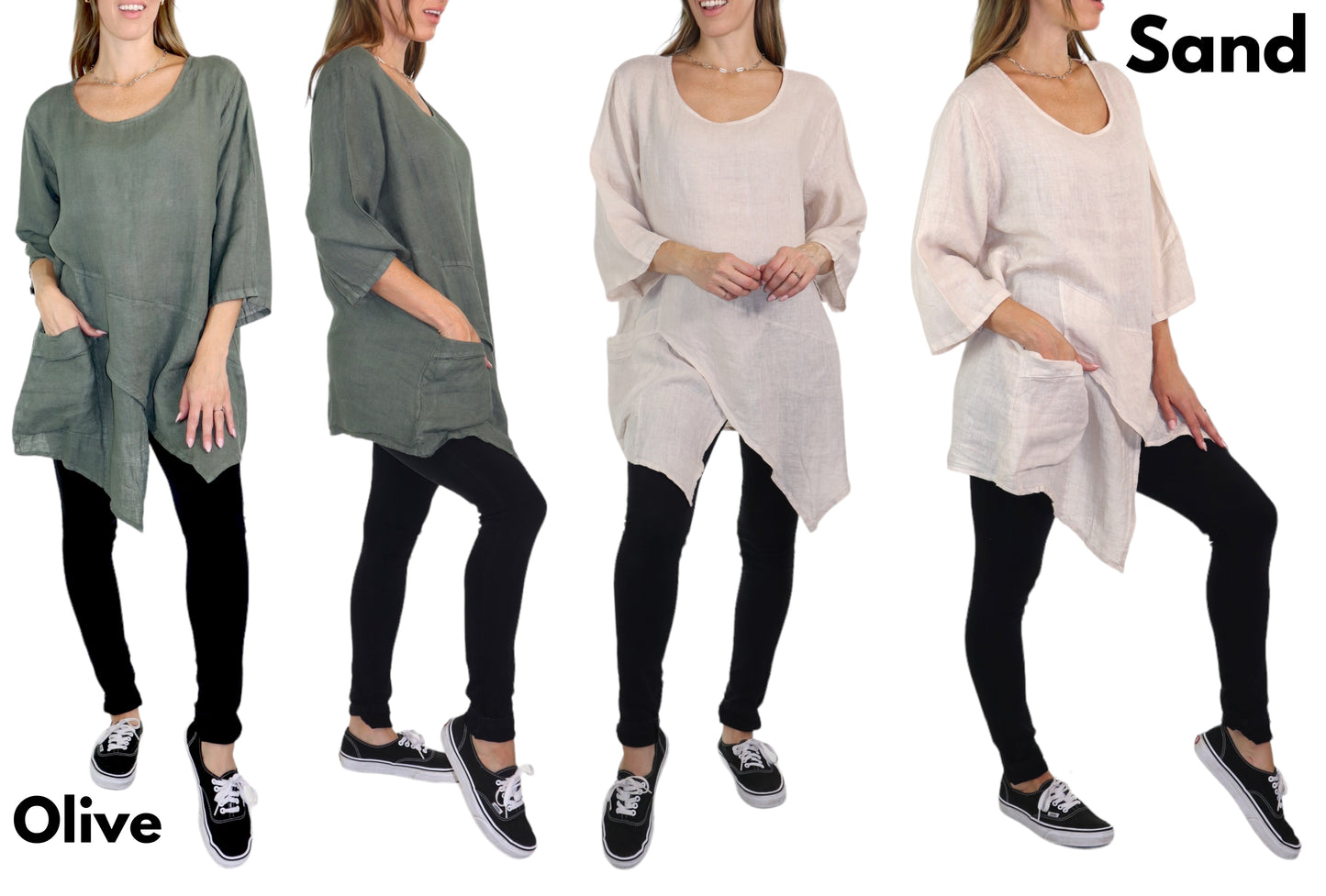 Linen Asymmetrical Tunic Blouse Top | One Size Fits All (Fits S-2X)