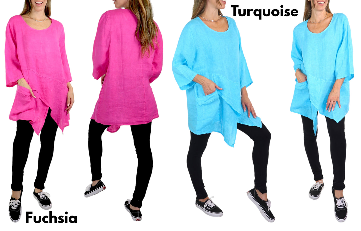 Linen Asymmetrical Tunic Blouse Top | One Size Fits All (Fits S-2X)