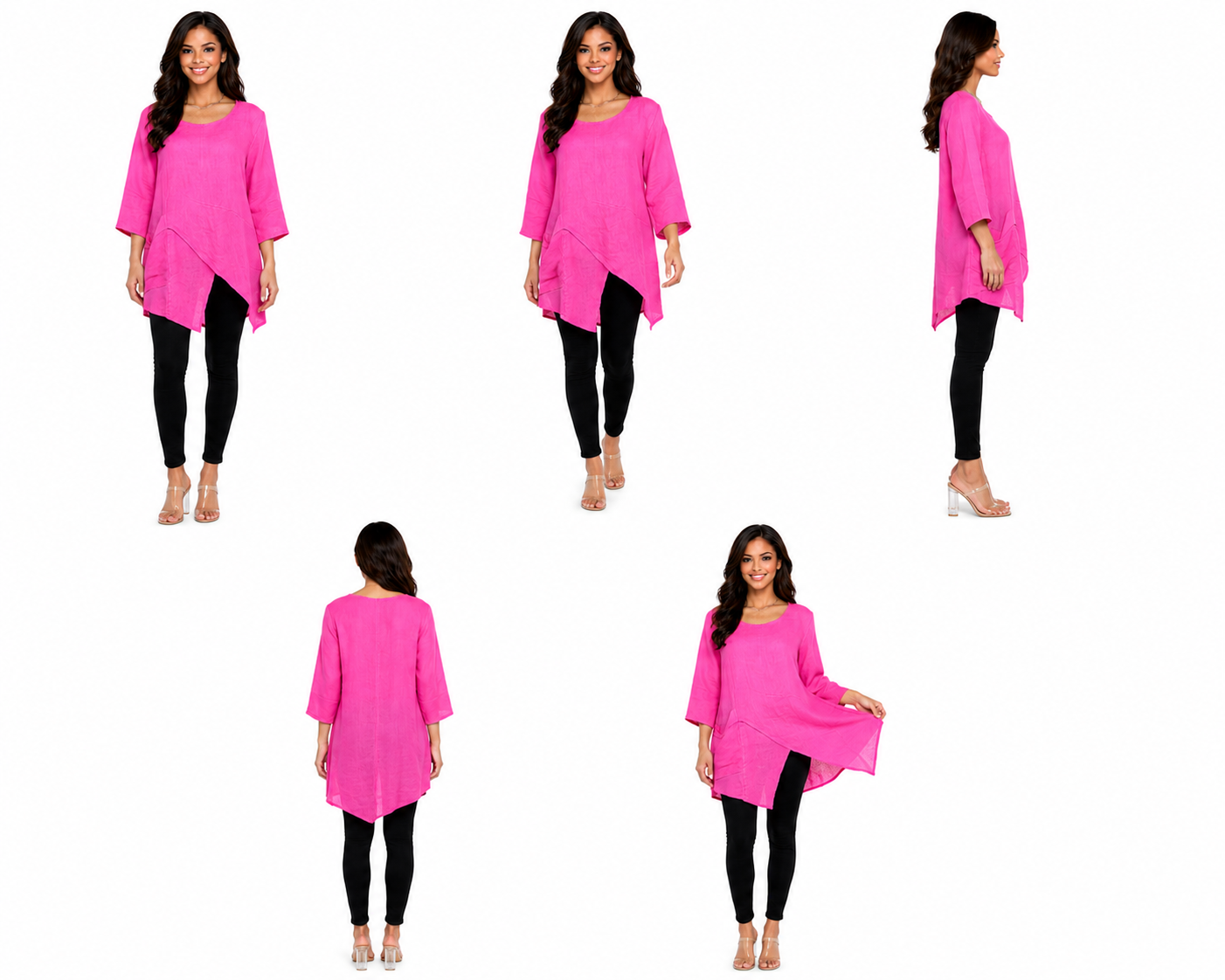 Linen Asymmetrical Tunic Blouse Top | One Size Fits All (Fits S-2X)
