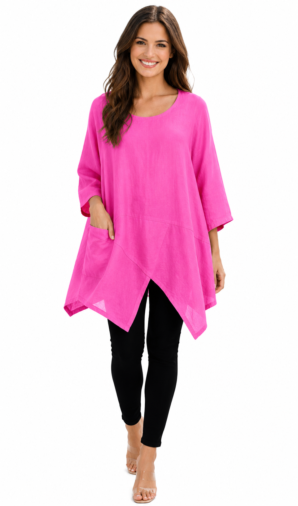 Linen Asymmetrical Tunic Blouse Top | One Size Fits All (Fits S-2X)