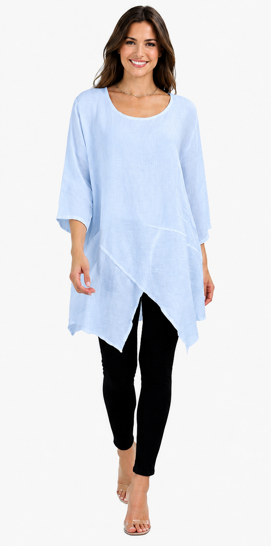 Linen Asymmetrical Tunic Blouse Top | One Size Fits All (Fits S-2X)