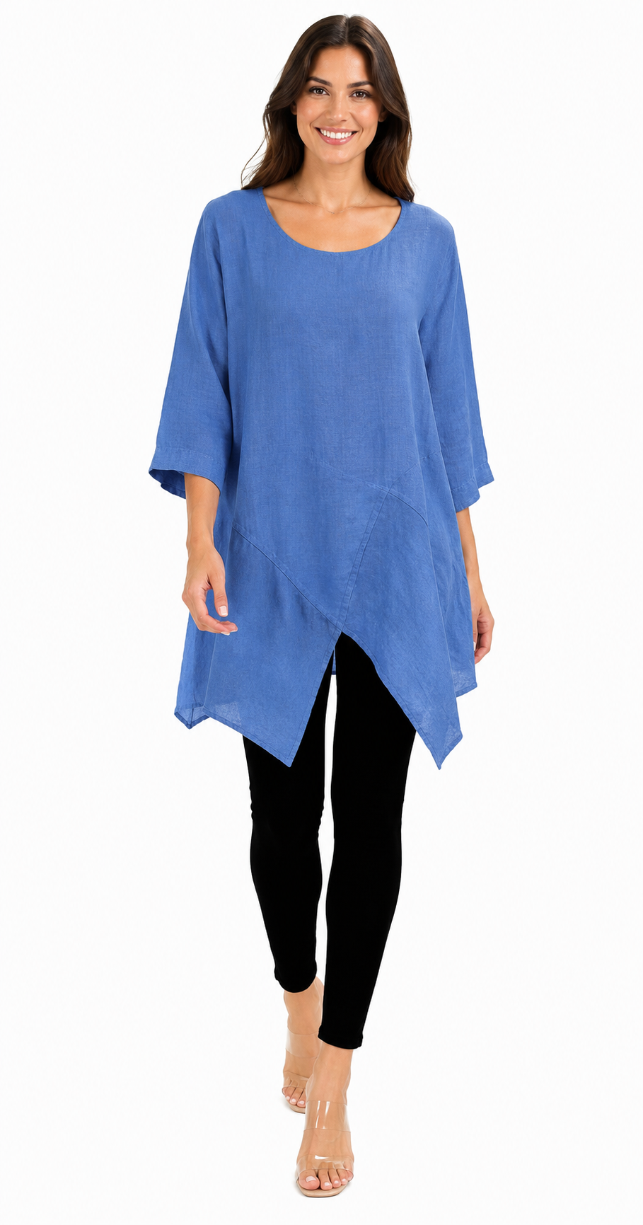 Linen Asymmetrical Tunic Blouse Top | One Size Fits All (Fits S-2X)