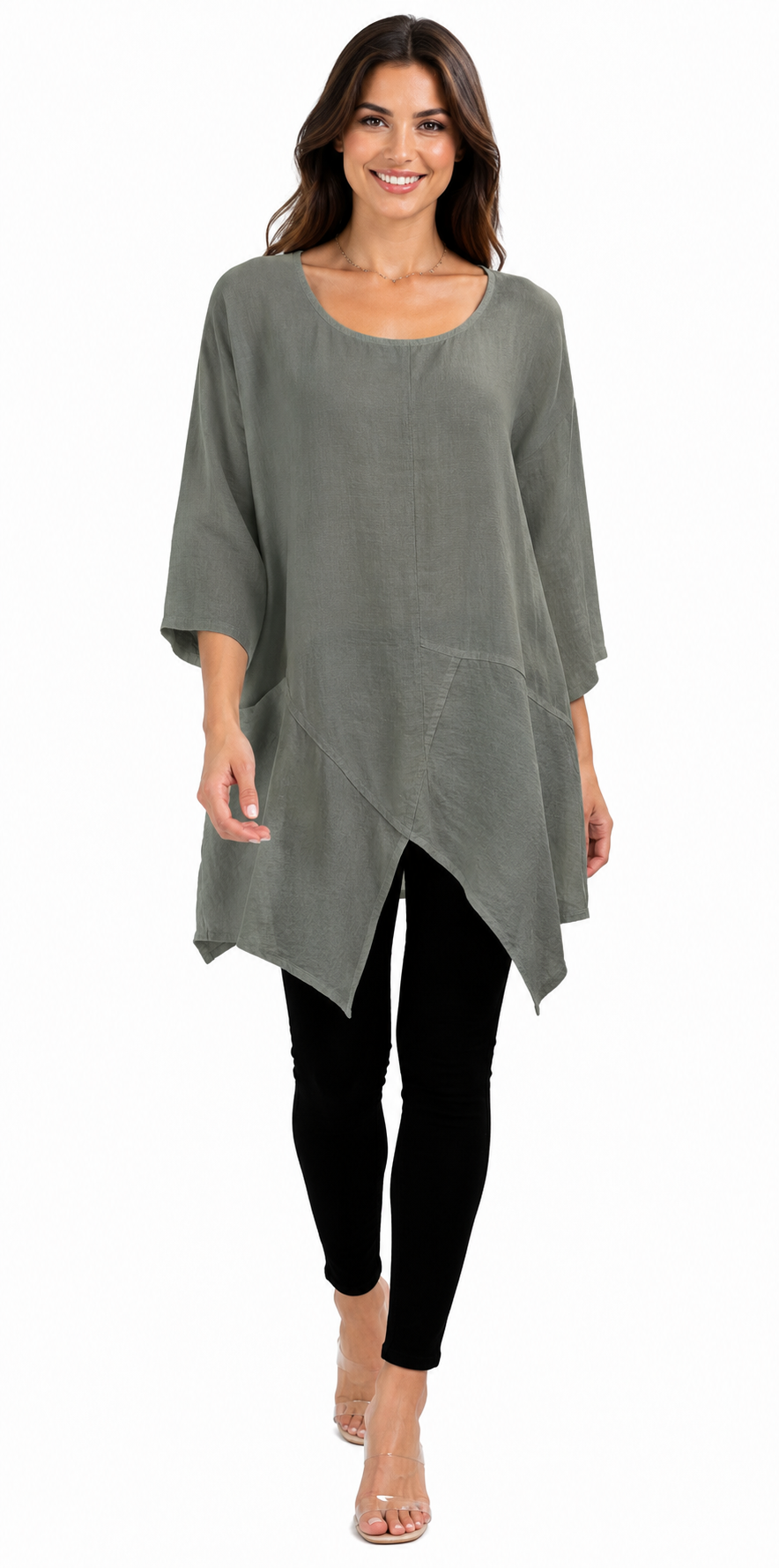 Linen Asymmetrical Tunic Blouse Top | One Size Fits All (Fits S-2X)