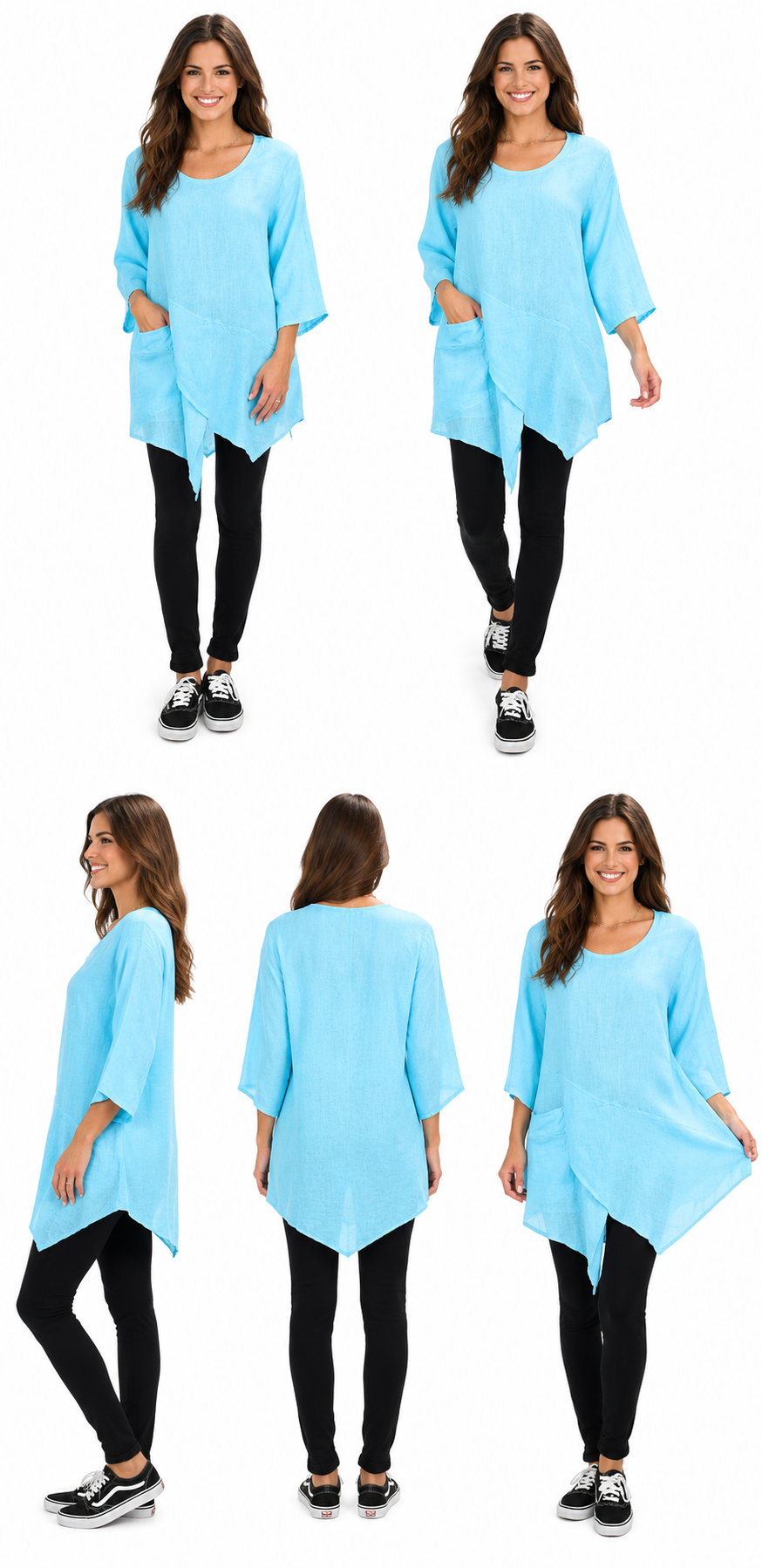 Linen Asymmetrical Tunic Blouse Top | One Size Fits All (Fits S-2X)