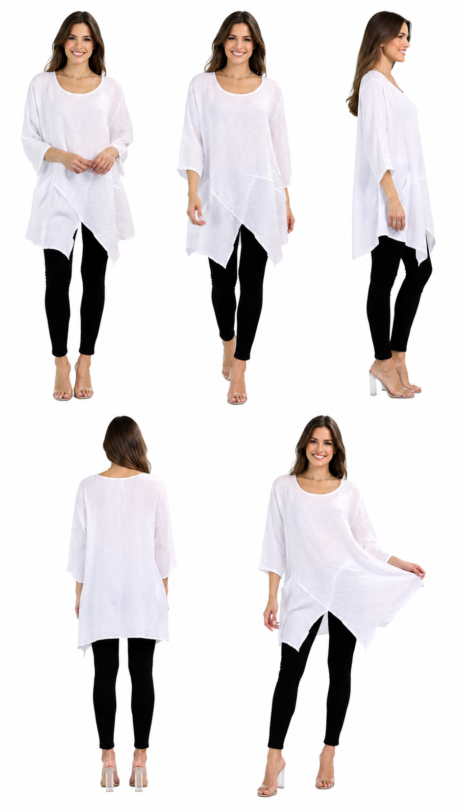 Linen Asymmetrical Tunic Blouse Top | One Size Fits All (Fits S-2X)