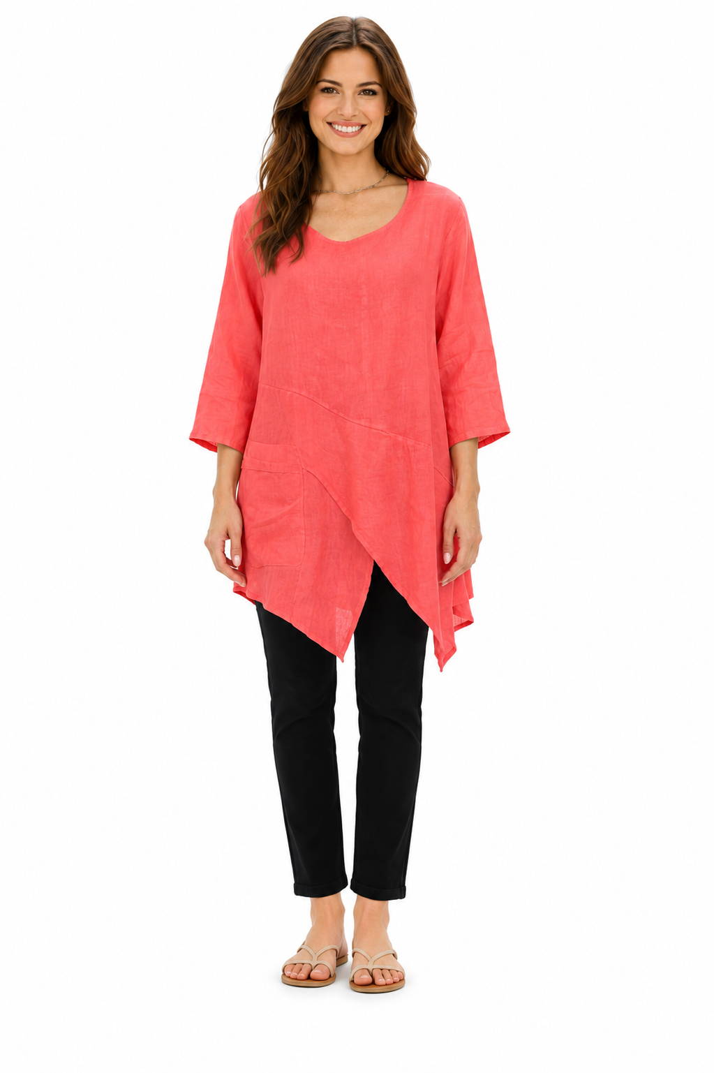 Linen Asymmetrical Tunic Blouse Top | One Size Fits All (Fits S-2X)
