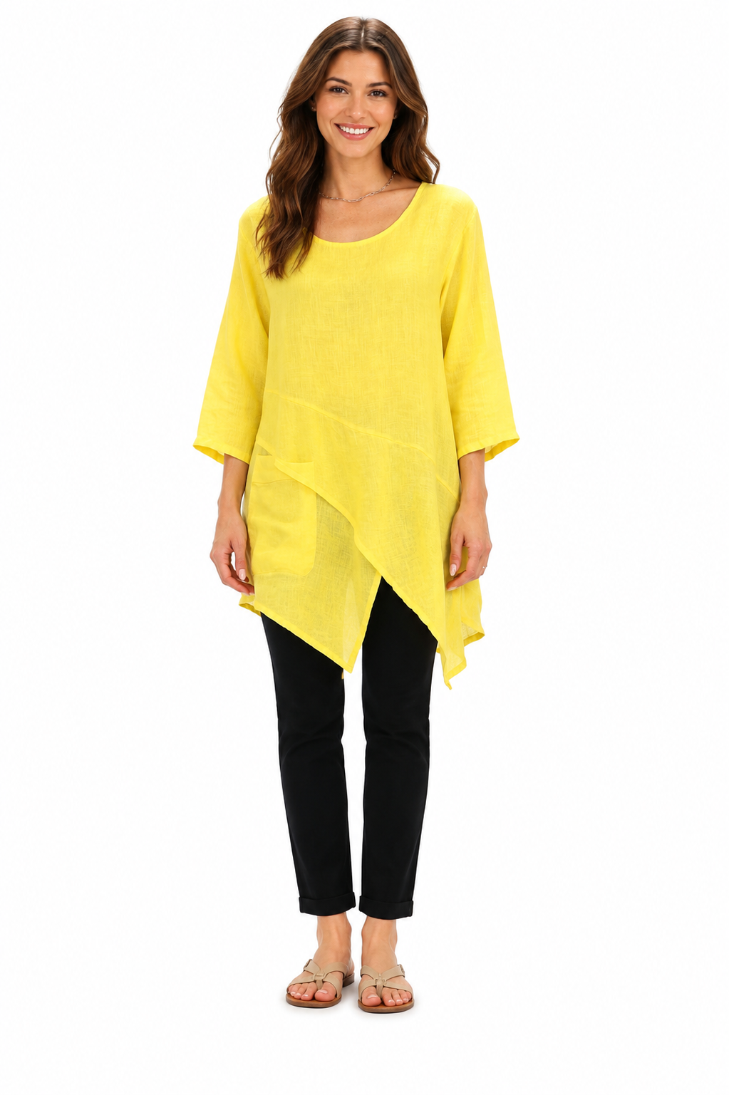 Linen Asymmetrical Tunic Blouse Top | One Size Fits All (Fits S-2X)