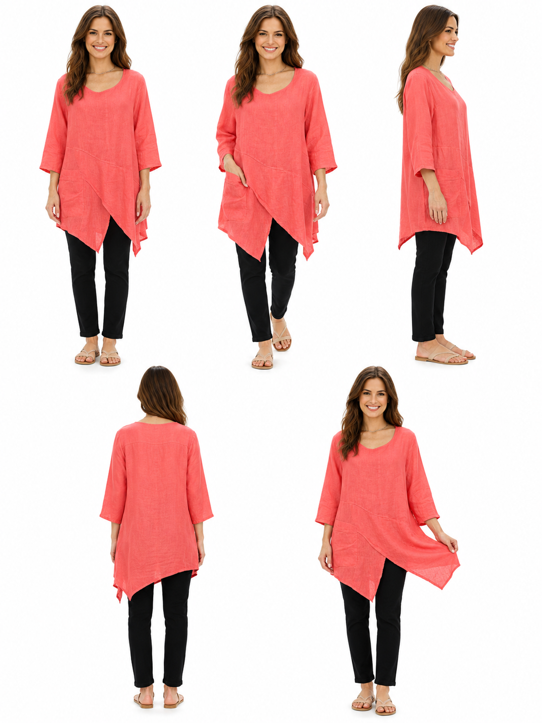 Linen Asymmetrical Tunic Blouse Top | One Size Fits All (Fits S-2X)