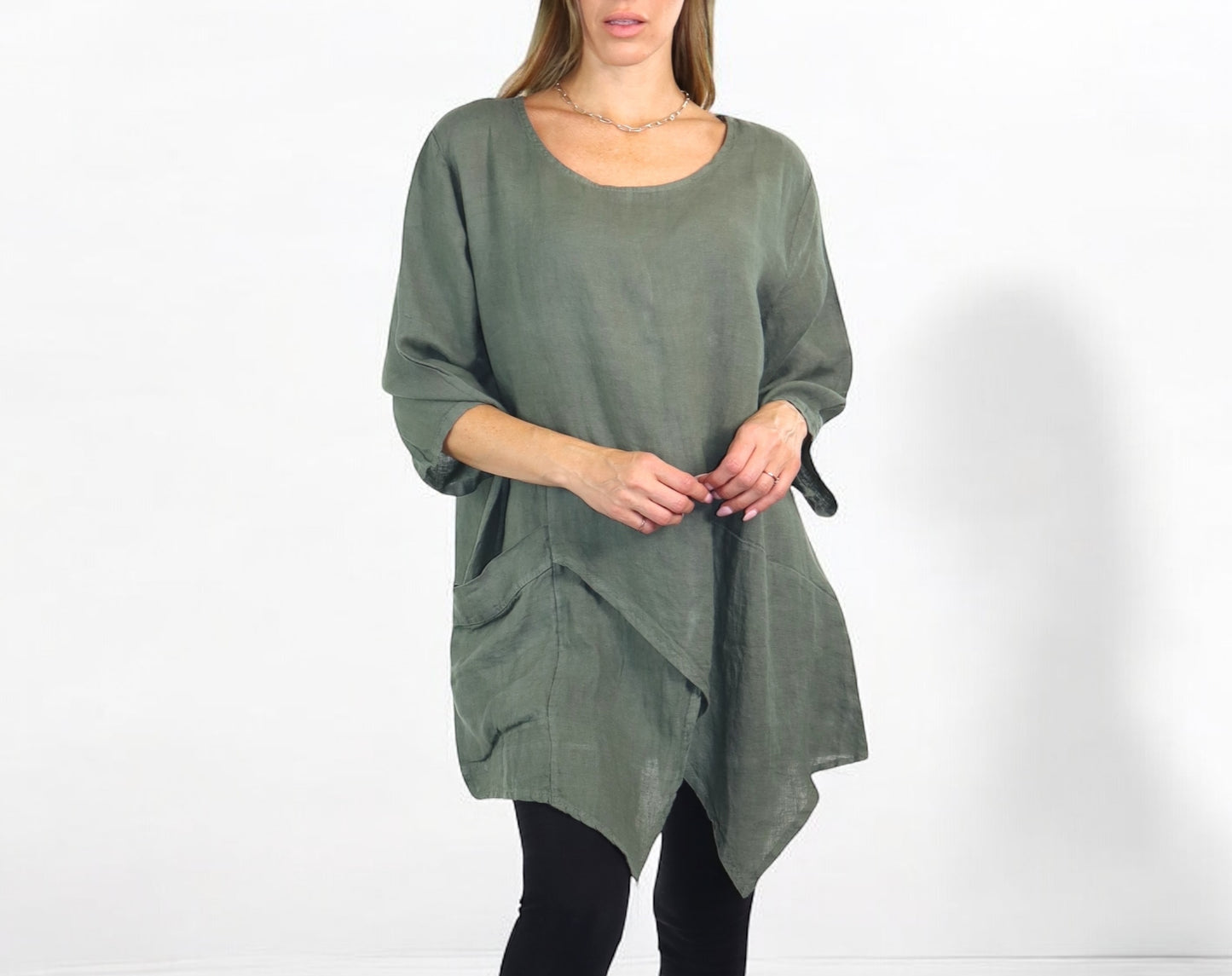 Linen Asymmetrical Tunic Blouse Top | One Size Fits All (Fits S-2X)