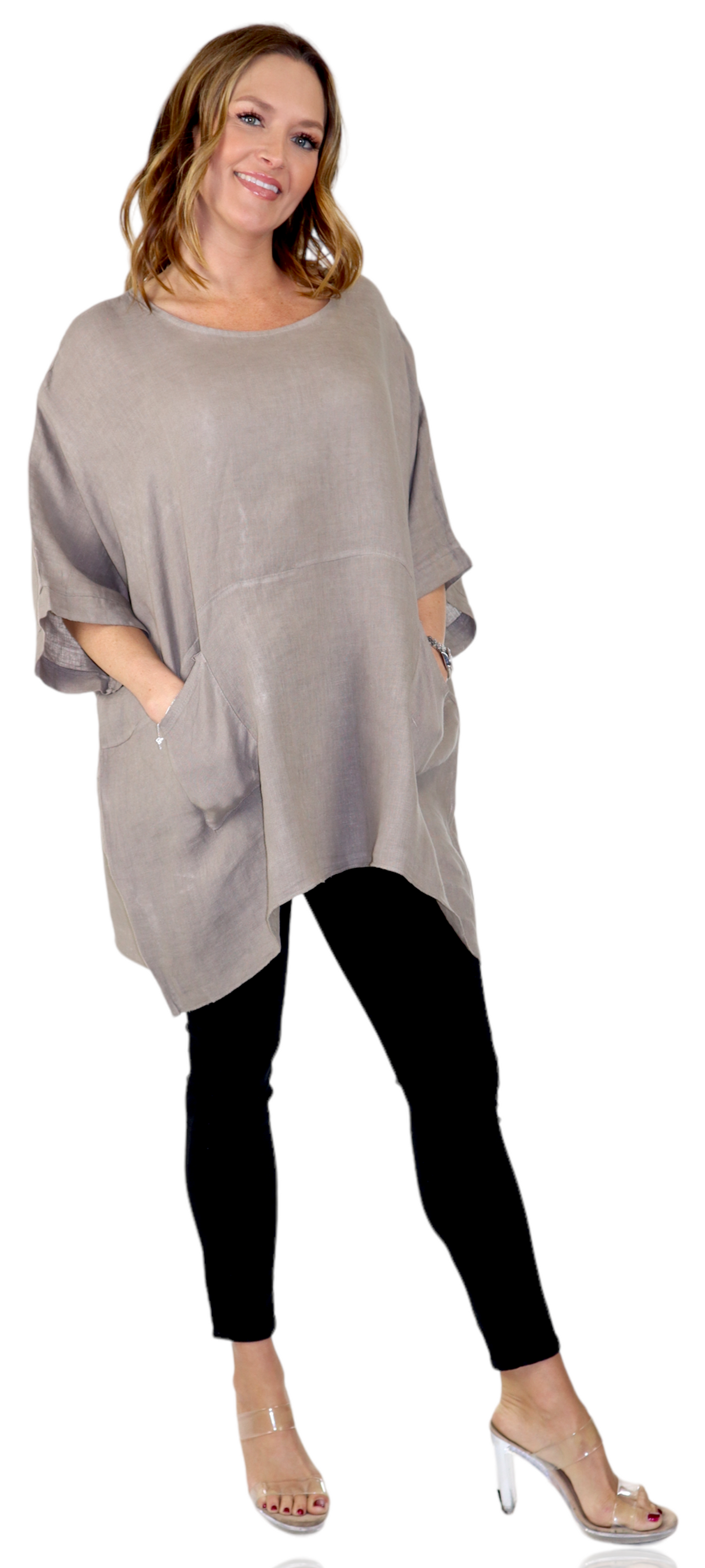 100% Linen Bohemian Boxy Poncho Style Tunic, Made in Italy | One Size Fits All (Sizes S-3X).