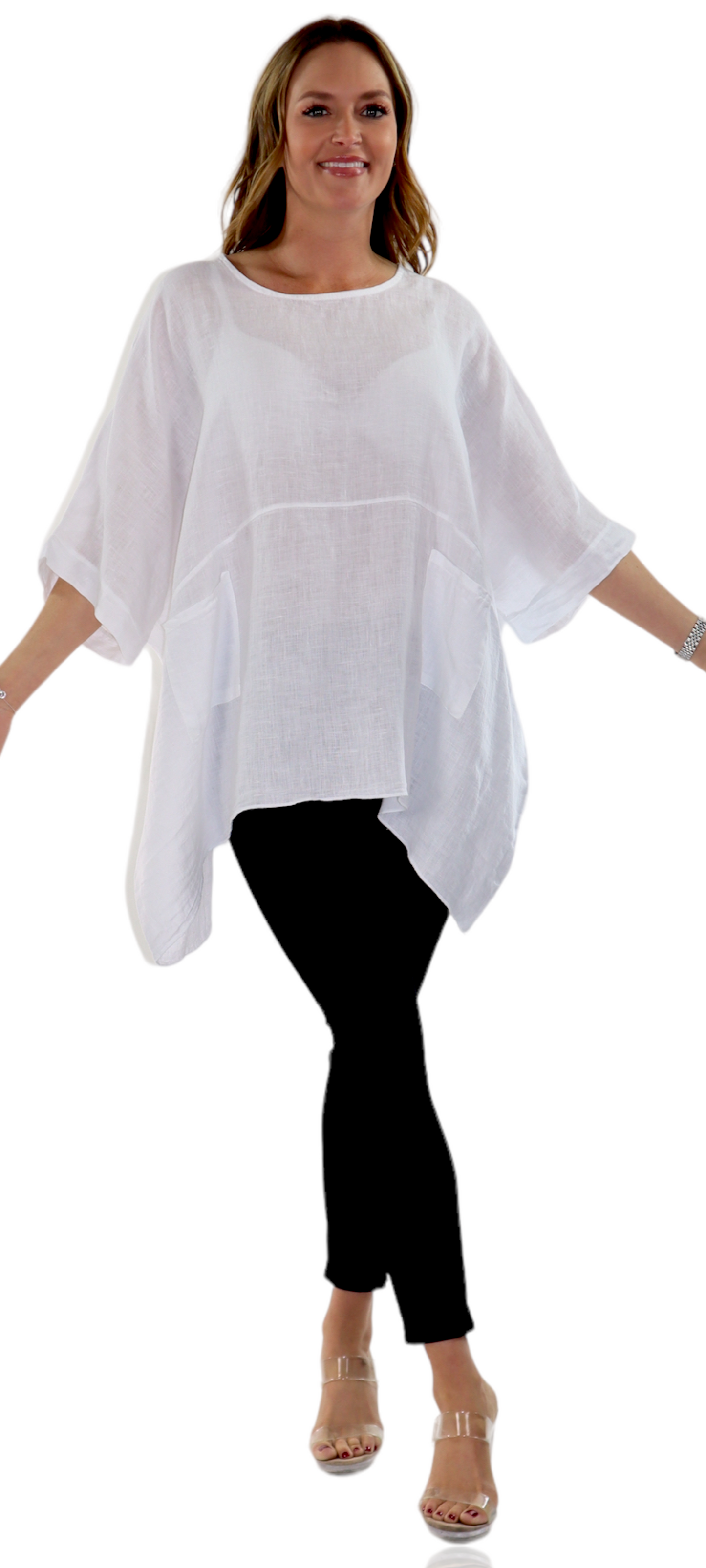 100% Linen Bohemian Boxy Poncho Style Tunic, Made in Italy | One Size Fits All (Sizes S-3X).