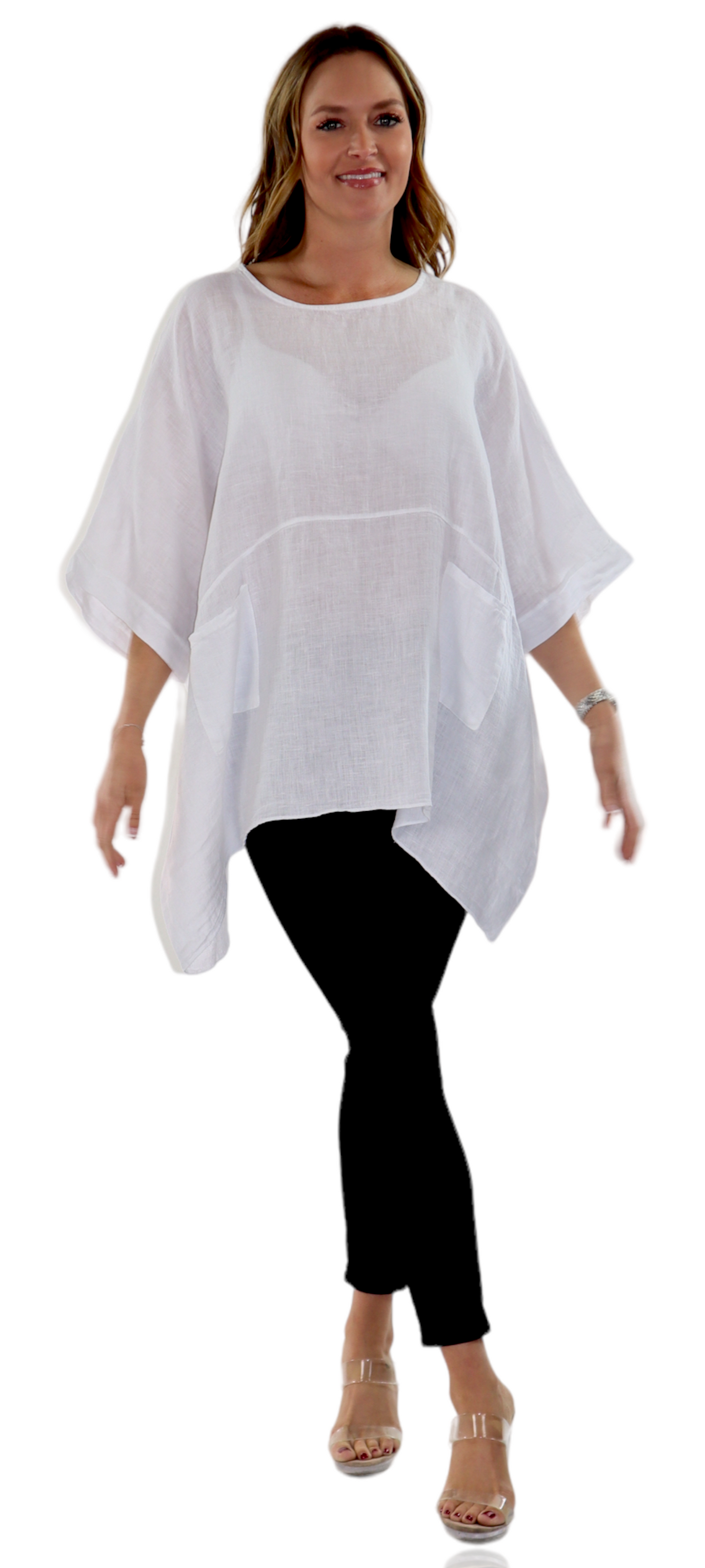 100% Linen Bohemian Boxy Poncho Style Tunic, Made in Italy | One Size Fits All (Sizes S-3X).