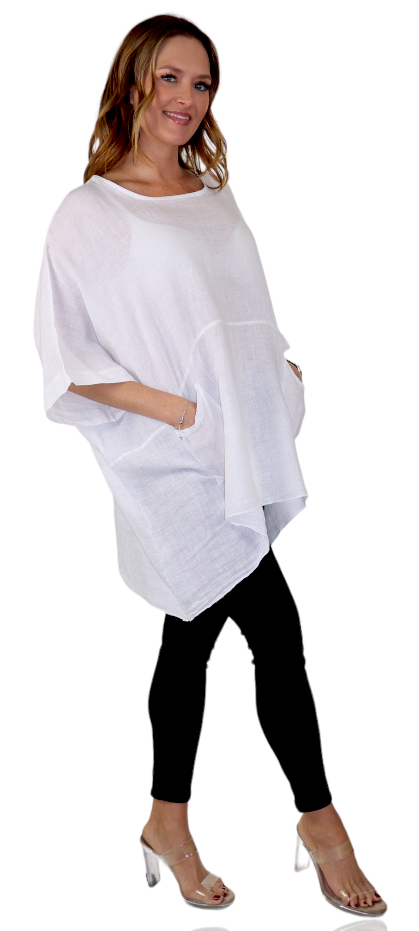 100% Linen Bohemian Boxy Poncho Style Tunic, Made in Italy | One Size Fits All (Sizes S-3X).