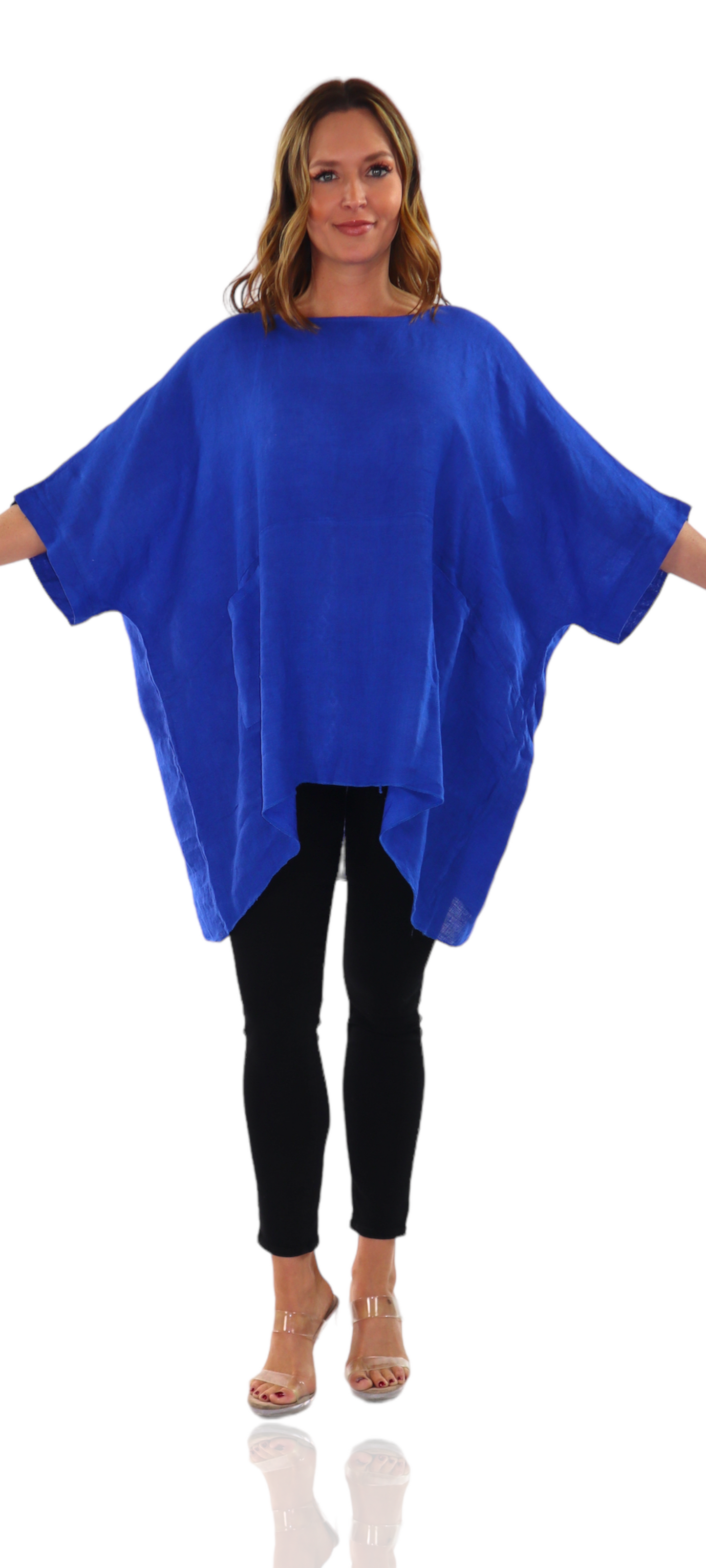 100% Linen Bohemian Boxy Poncho Style Tunic, Made in Italy | One Size Fits All (Sizes S-3X).