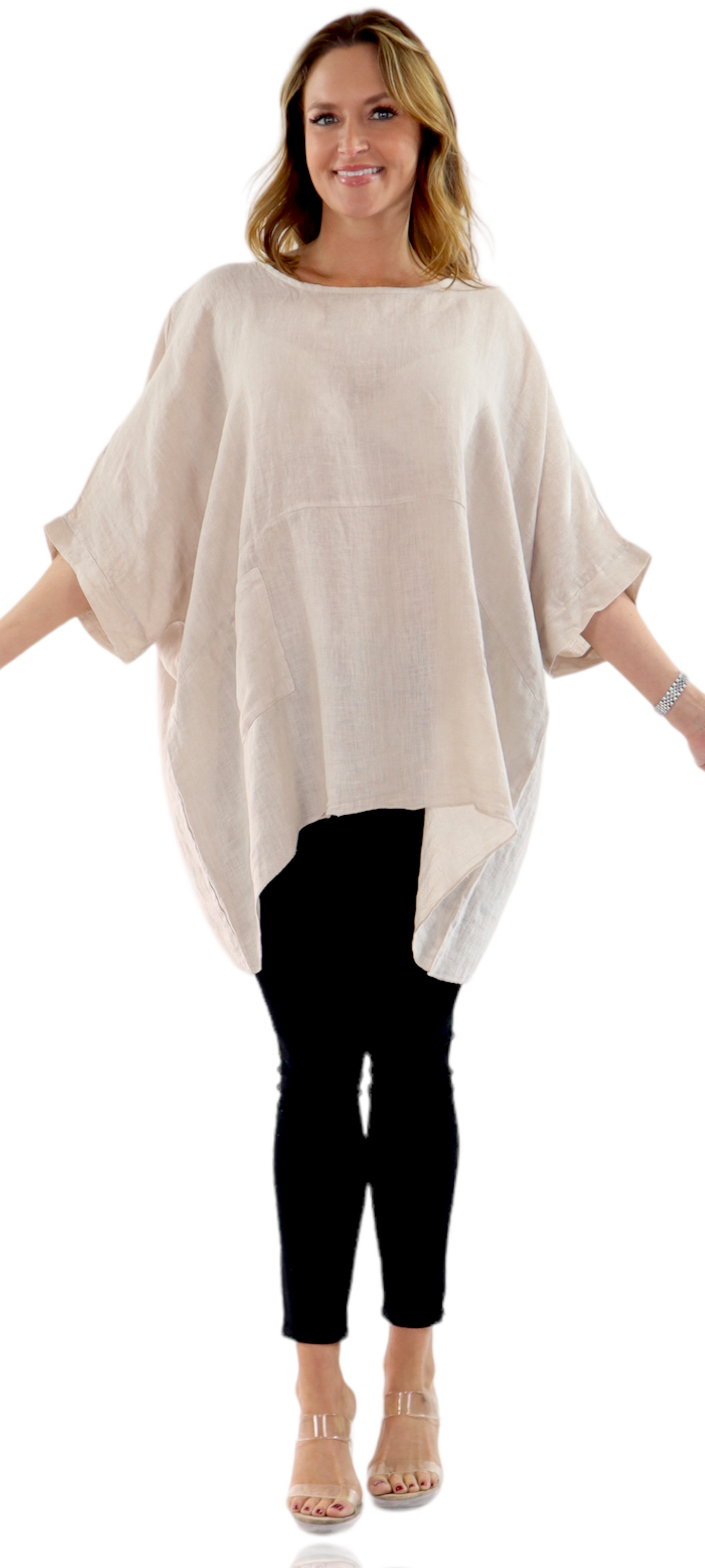 100% Linen Bohemian Boxy Poncho Style Tunic, Made in Italy | One Size Fits All (Sizes S-3X).