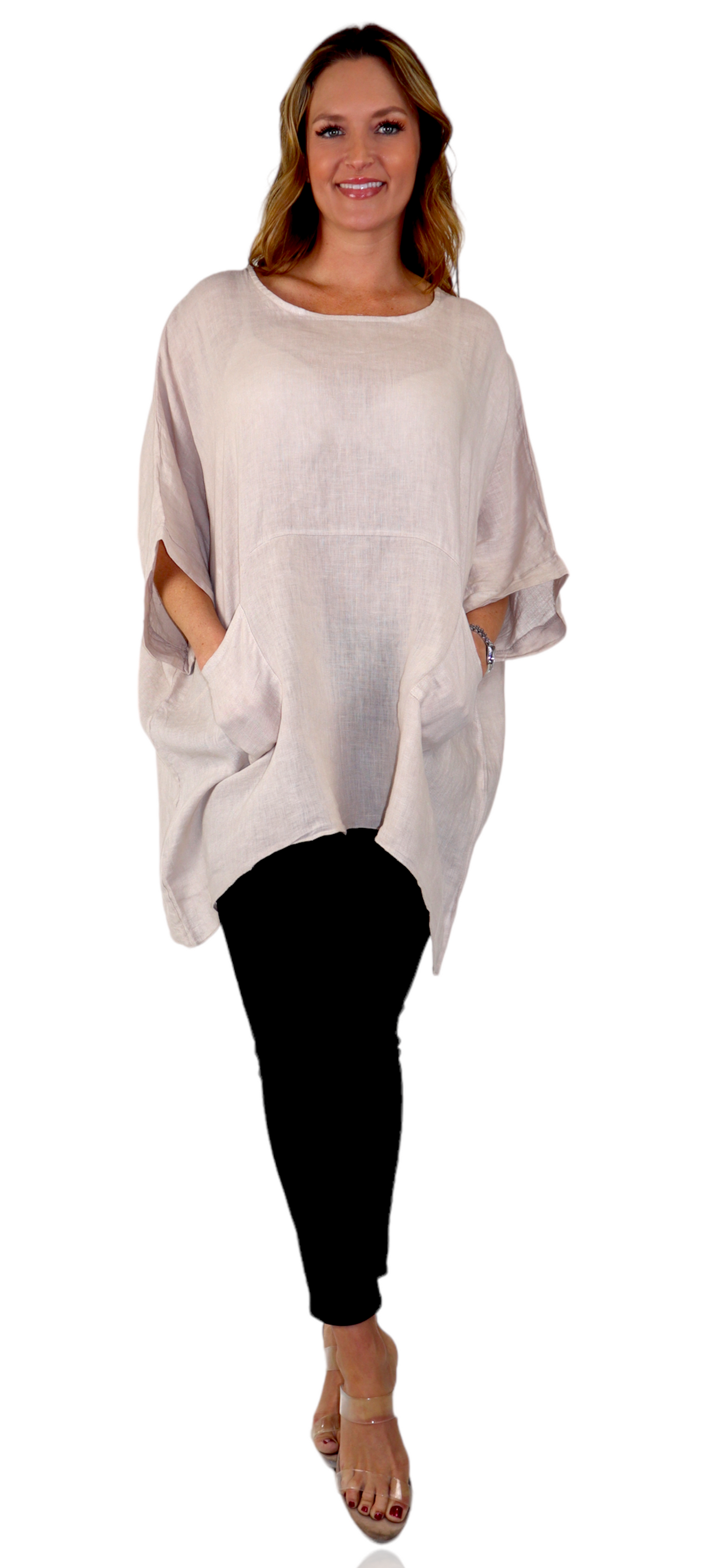 100% Linen Bohemian Boxy Poncho Style Tunic, Made in Italy | One Size Fits All (Sizes S-3X).