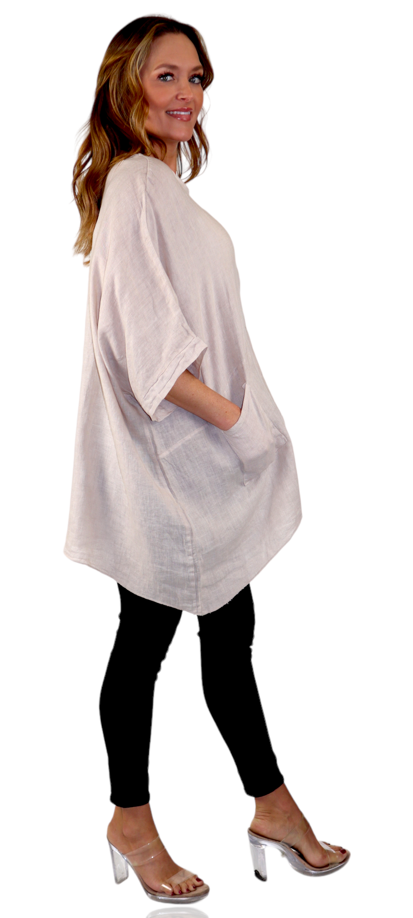 100% Linen Bohemian Boxy Poncho Style Tunic, Made in Italy | One Size Fits All (Sizes S-3X).