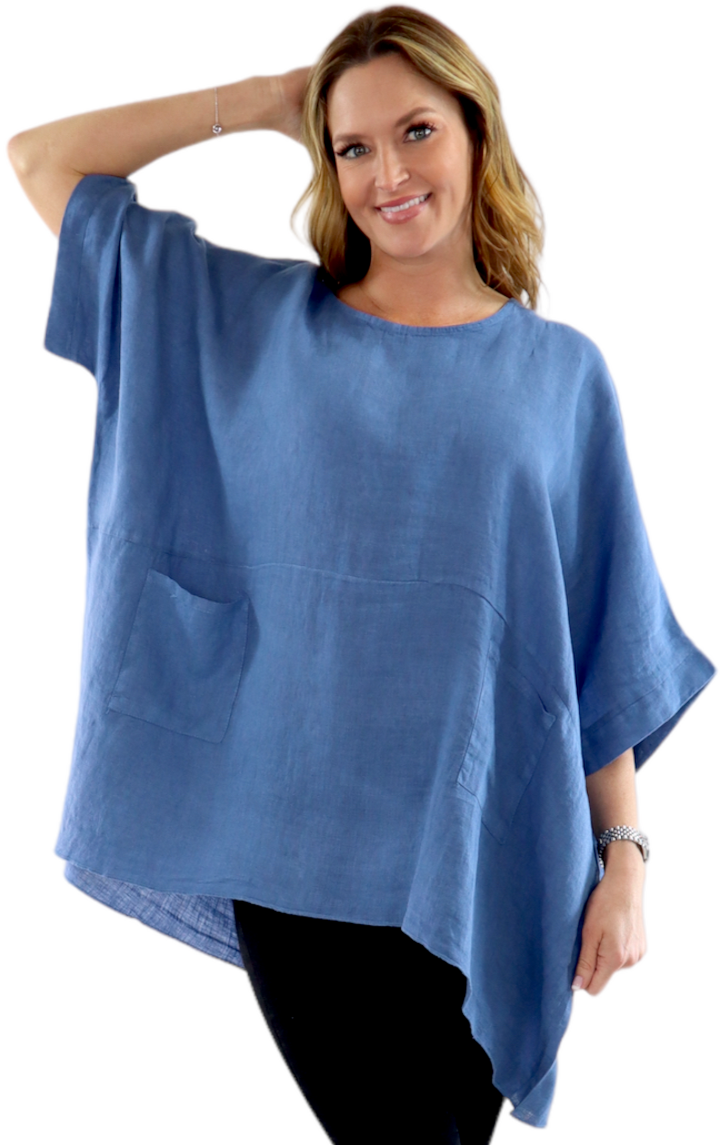 100% Linen Bohemian Boxy Poncho Style Tunic, Made in Italy | One Size Fits All (Sizes S-3X).