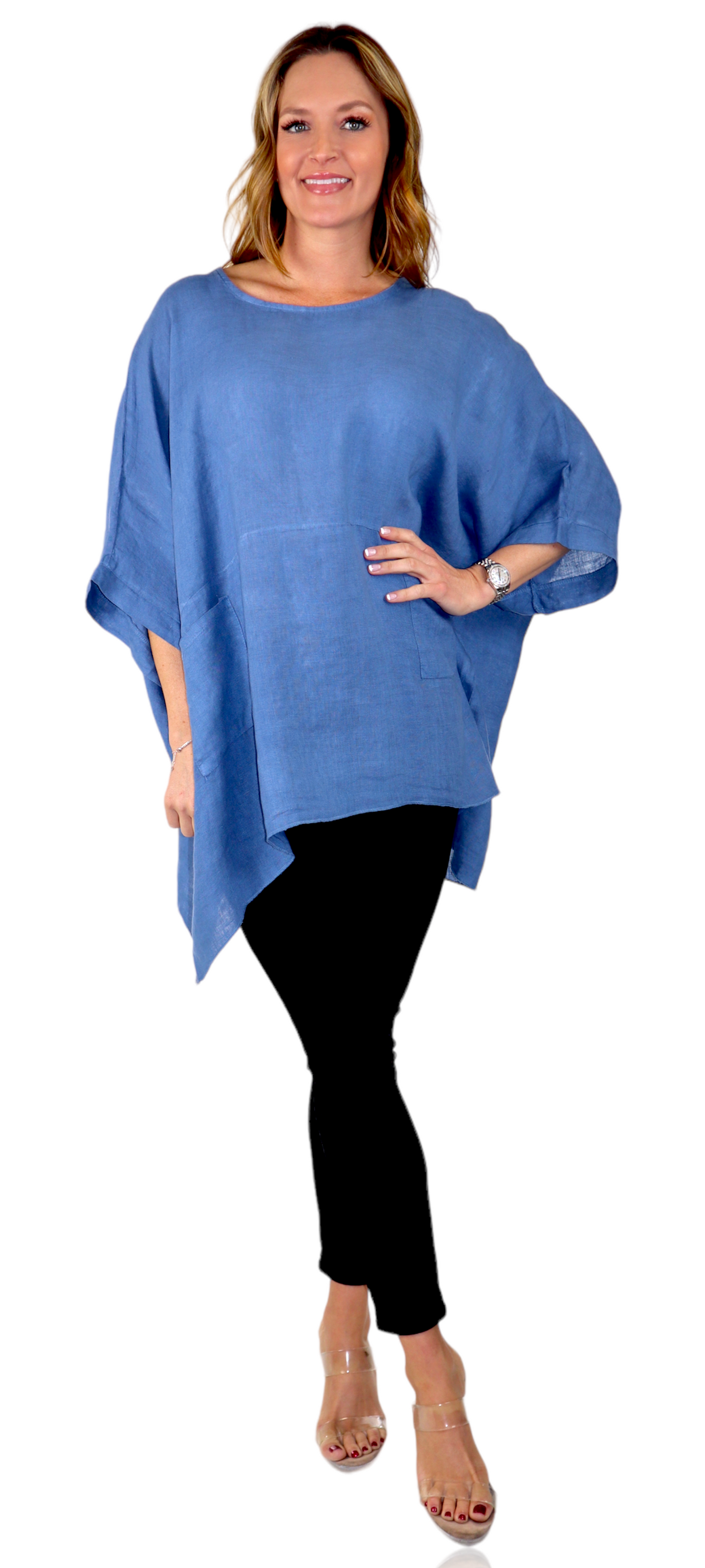 100% Linen Bohemian Boxy Poncho Style Tunic, Made in Italy | One Size Fits All (Sizes S-3X).