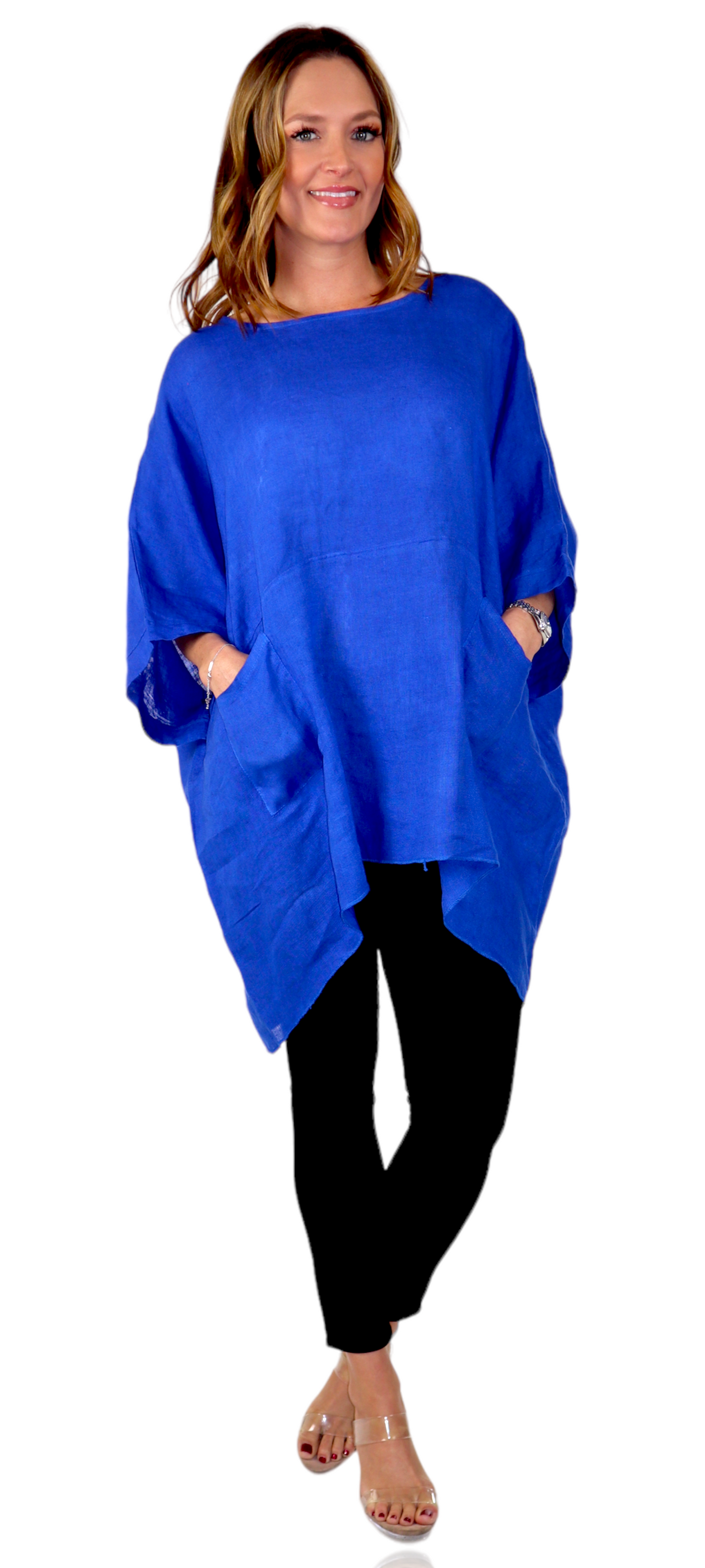 100% Linen Bohemian Boxy Poncho Style Tunic, Made in Italy | One Size Fits All (Sizes S-3X).