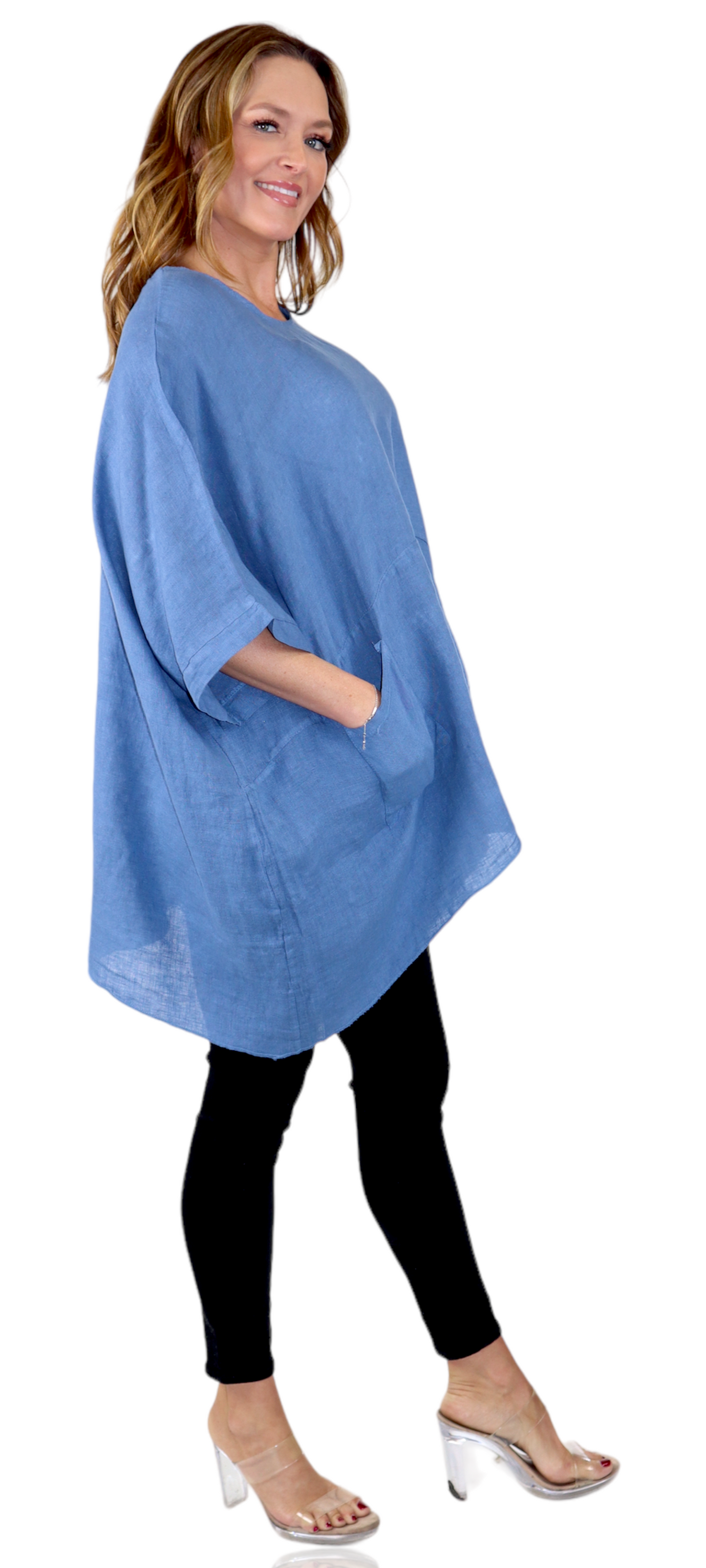 100% Linen Bohemian Boxy Poncho Style Tunic, Made in Italy | One Size Fits All (Sizes S-3X).