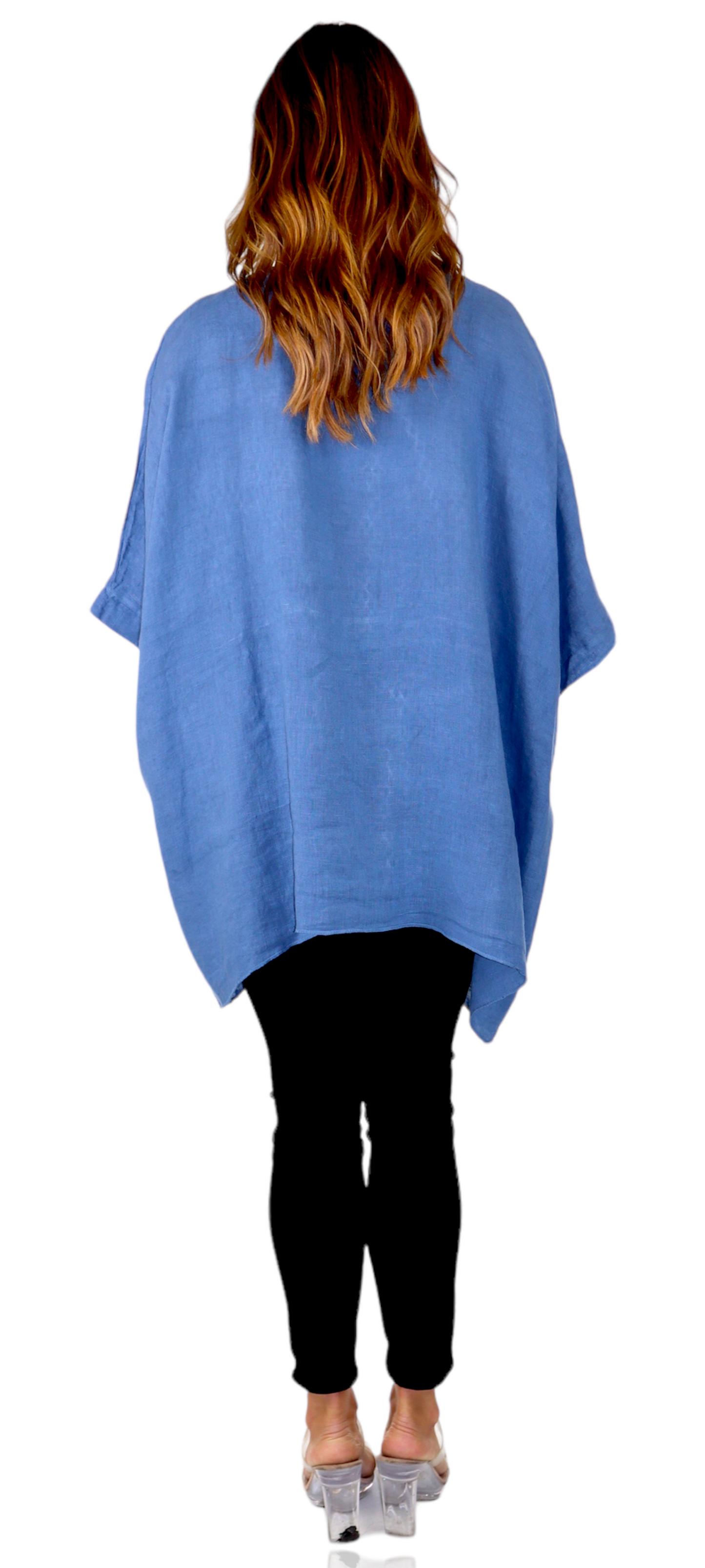 100% Linen Bohemian Boxy Poncho Style Tunic, Made in Italy | One Size Fits All (Sizes S-3X).
