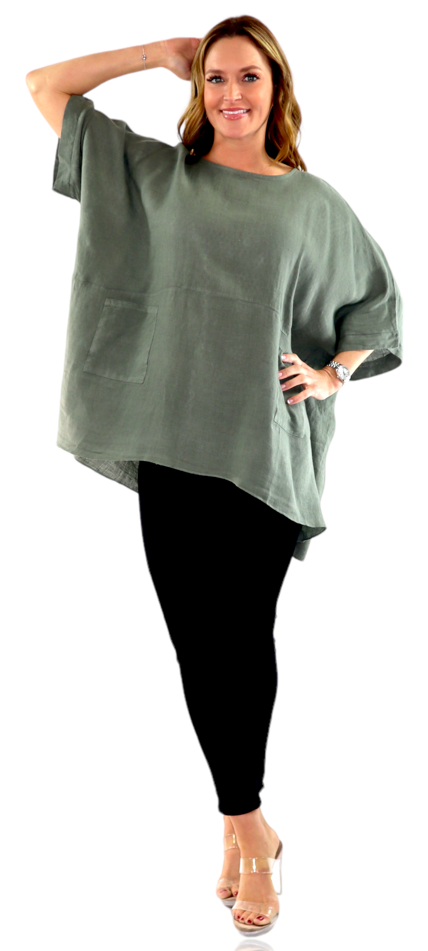 100% Linen Bohemian Boxy Poncho Style Tunic, Made in Italy | One Size Fits All (Sizes S-3X).