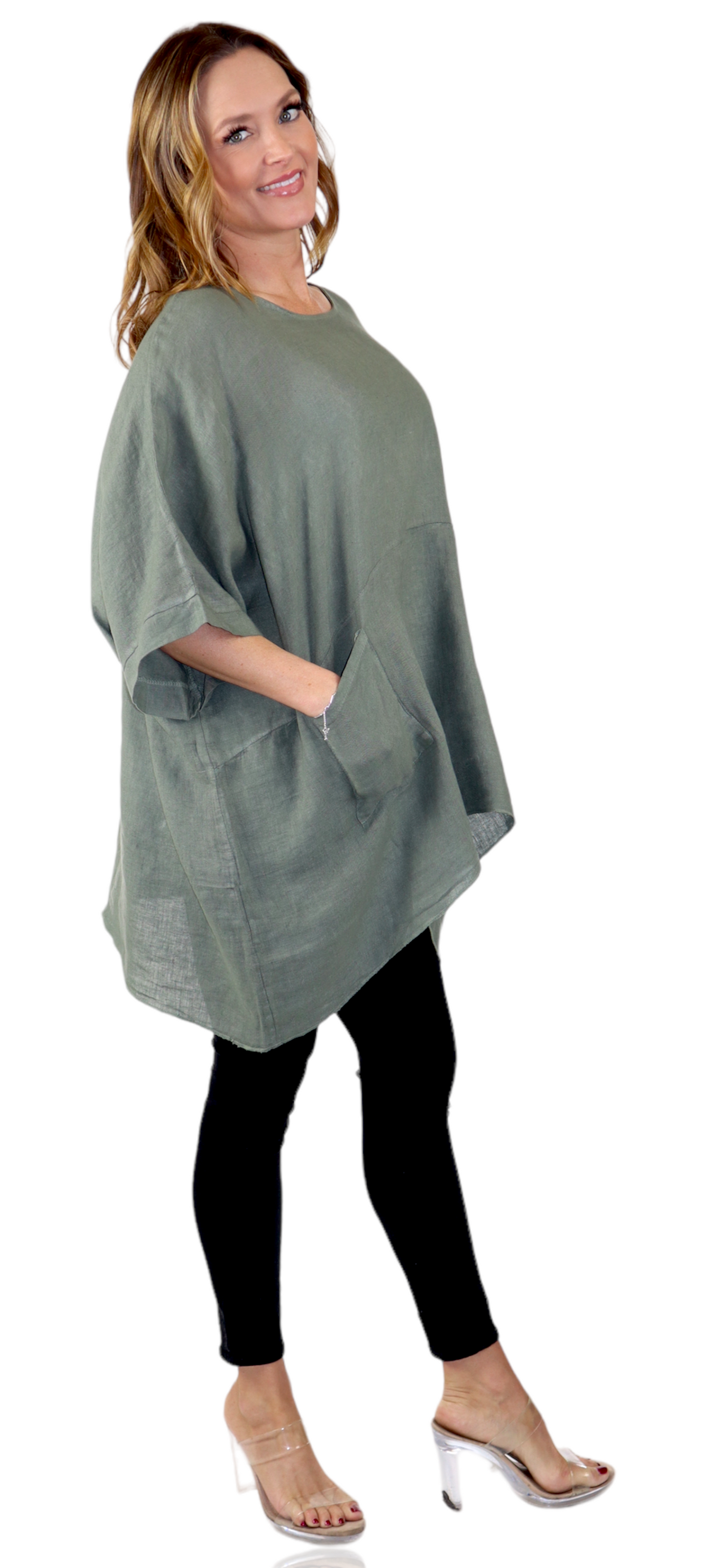 100% Linen Bohemian Boxy Poncho Style Tunic, Made in Italy | One Size Fits All (Sizes S-3X).