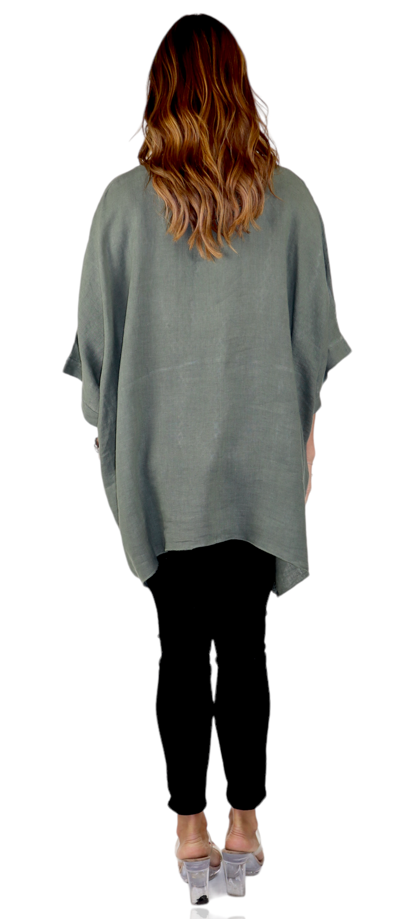 100% Linen Bohemian Boxy Poncho Style Tunic, Made in Italy | One Size Fits All (Sizes S-3X).